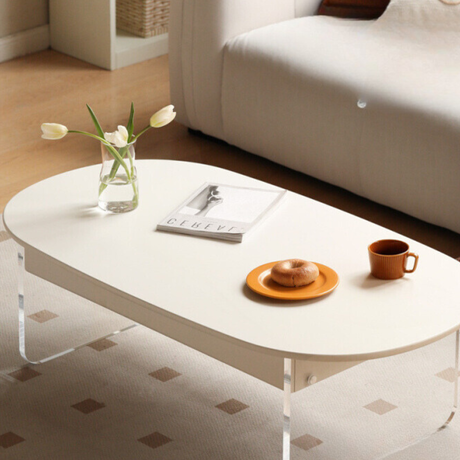 Poplar solid wood cream style acrylic low coffee table-