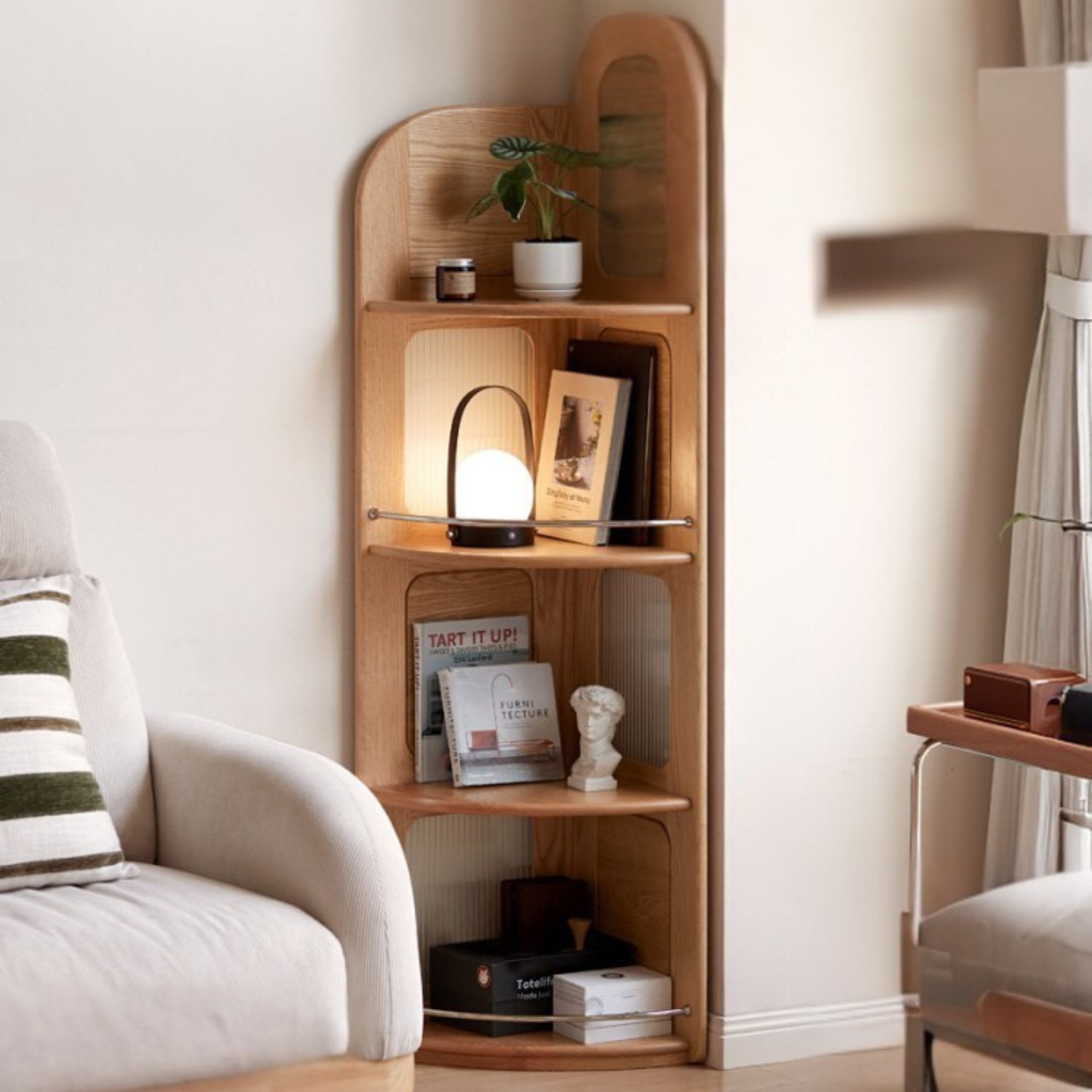 Oak, Ash Solid Wood Bookshelf Household Corner  Storage Rack