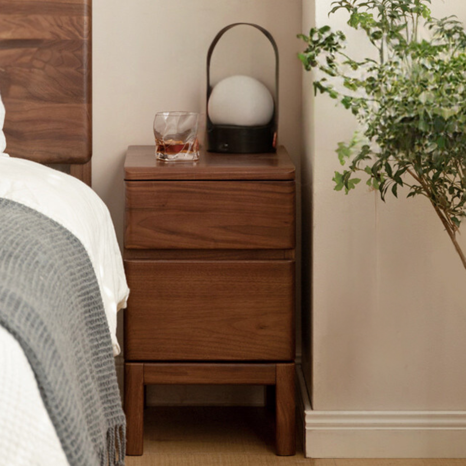 Black walnut, Ash solid wood storage nightstand