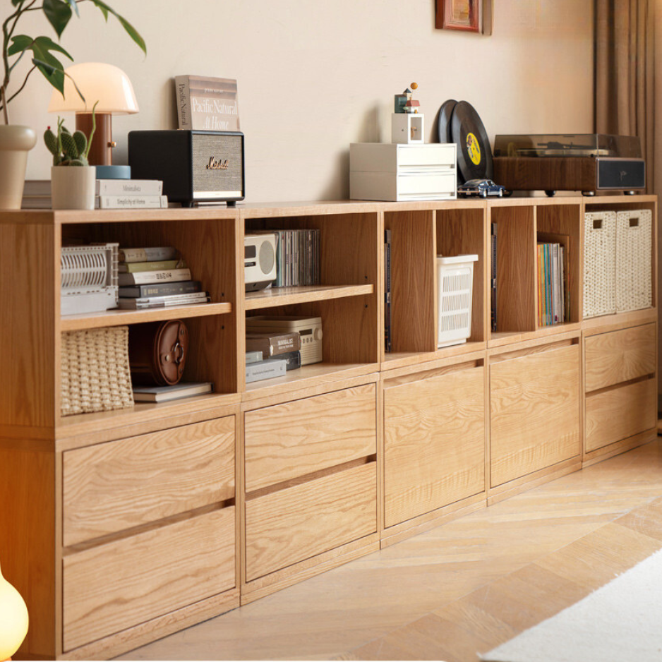 Oak Solid Wood TV Cabinet Modern free combination storage bookcases-
