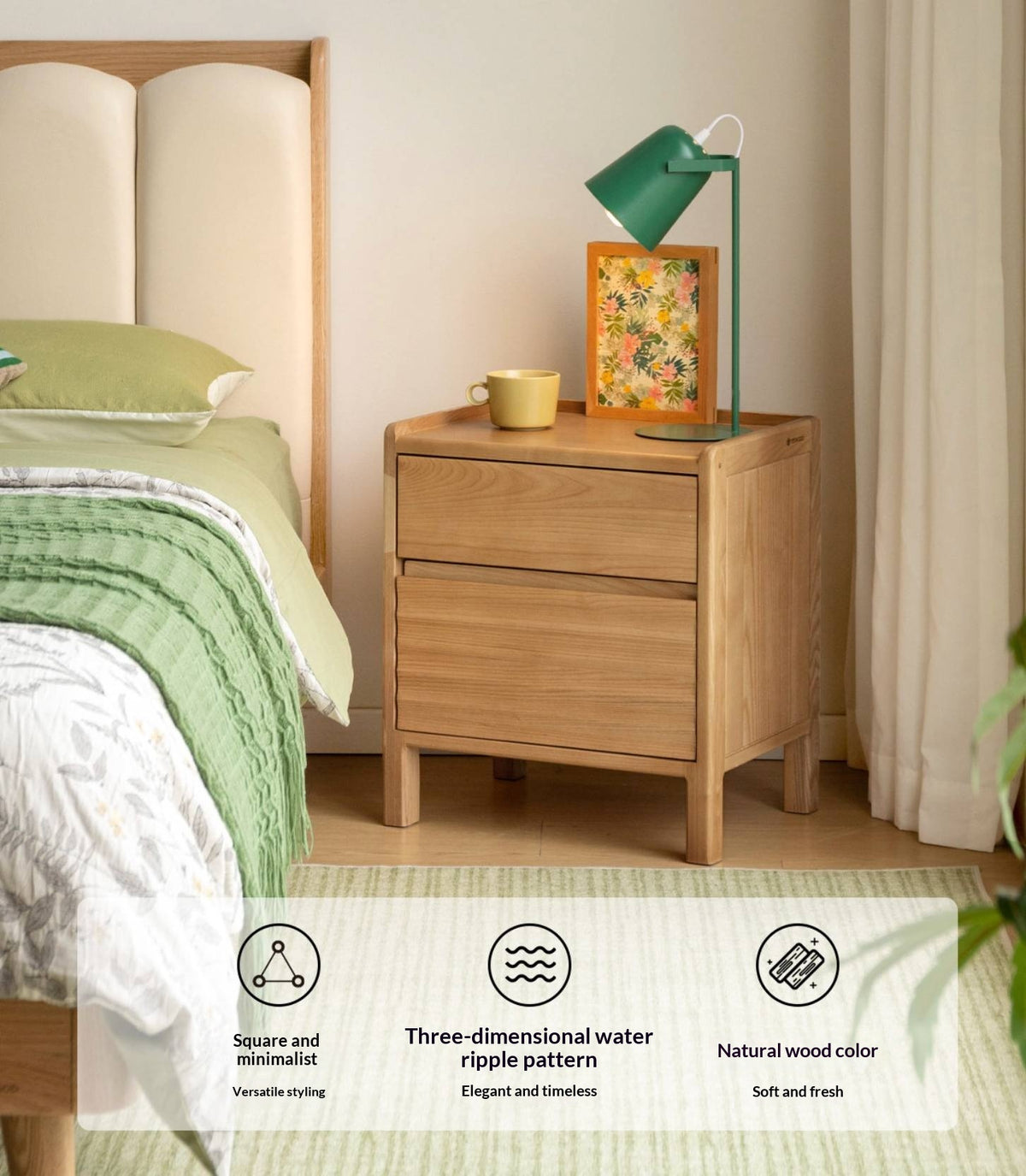 Ash Solid Wood Small Nightstand