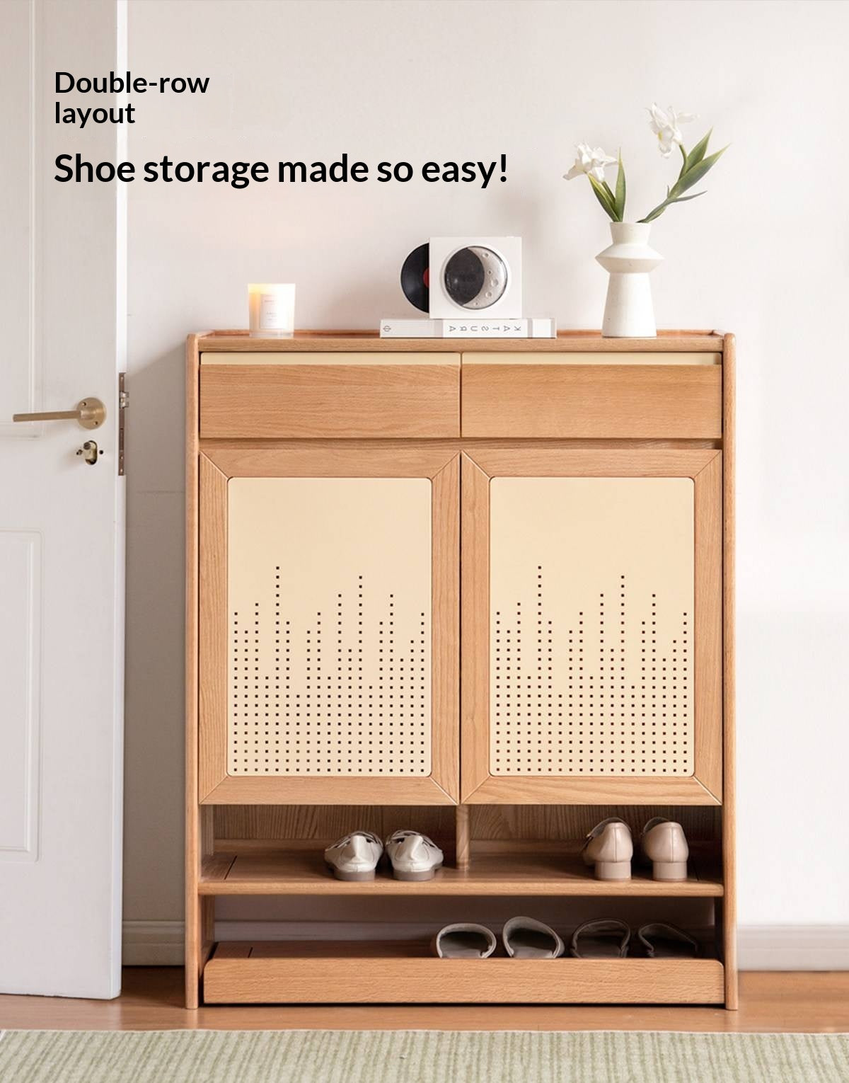 Oak Solid Wood Large Capacity Entryway Shoe Cabinet with Drawers
