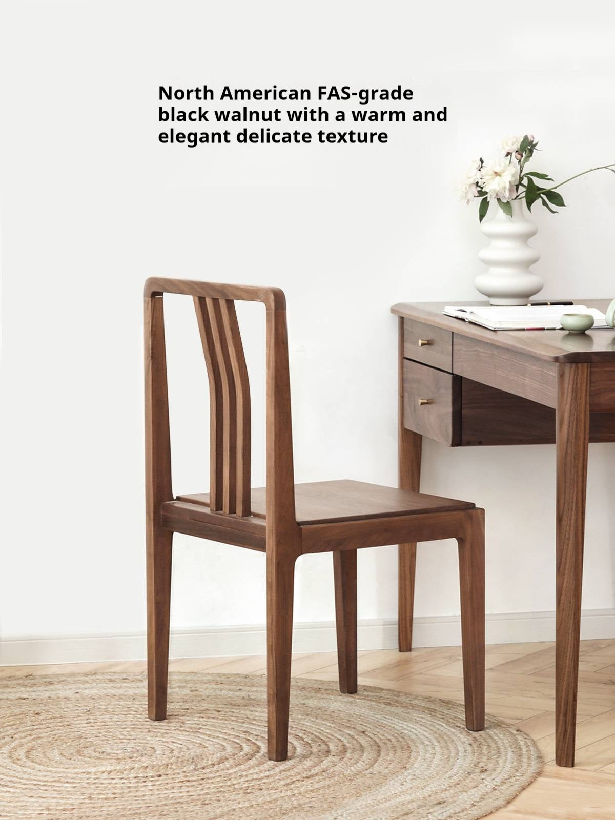 Set 4 pcs Black Walnut, Ash Solid Wood Dining Chair with Backrest 4pcs