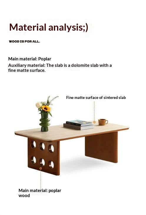 Poplar, Ash Solid Wood Rock Plate Retro Coffee Table.