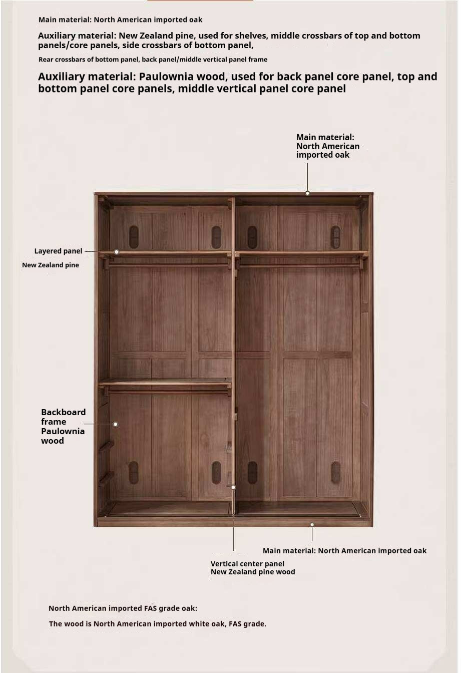 Oak Solid Wood Wardrobe with Songshi Aesthetic Storage Design