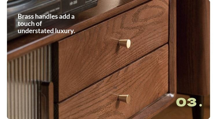 Oak, Solid Rubberwood, Beech Solid Wood TV Stand Glass Sliding Door