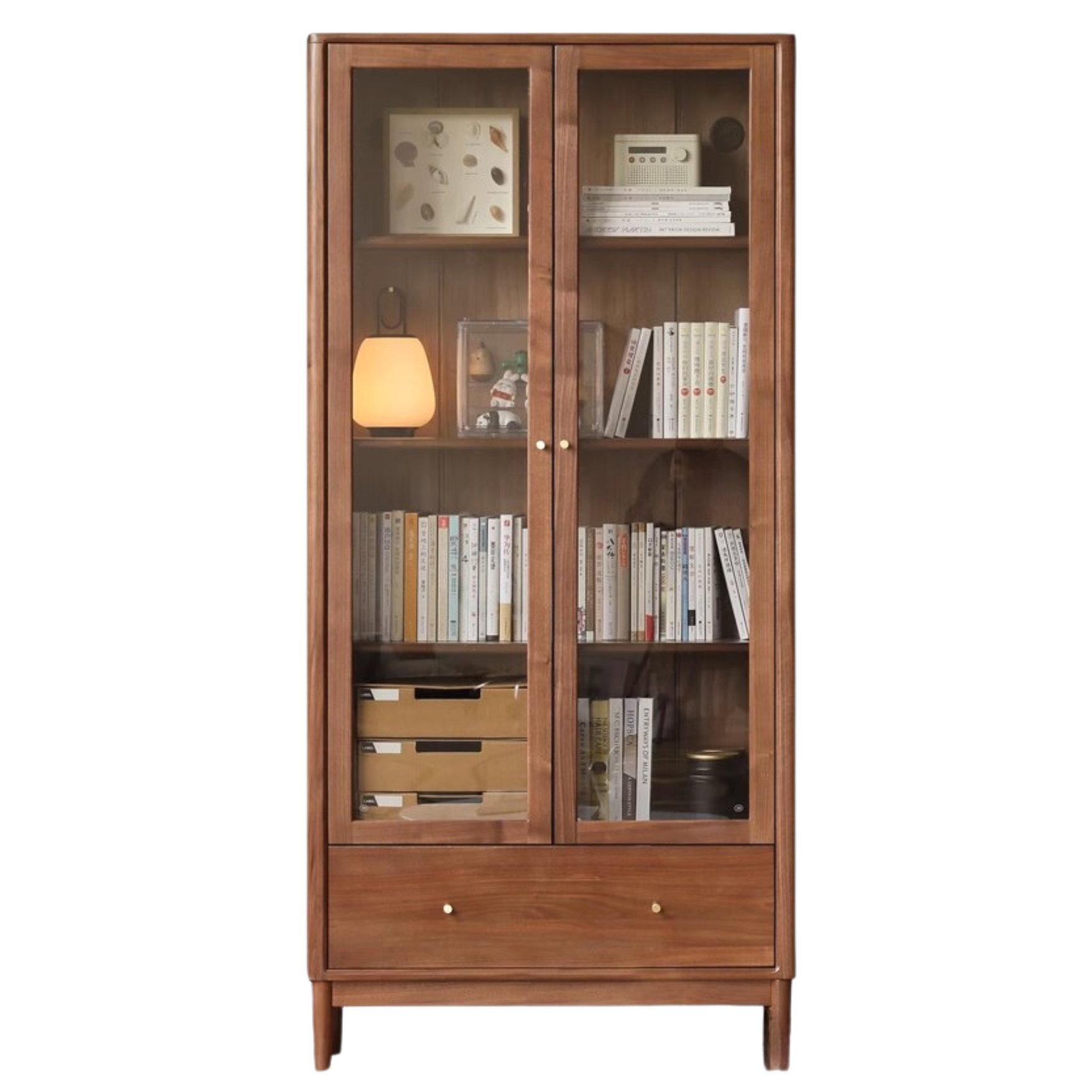 Black Walnut solid wood bookcase with glass door<