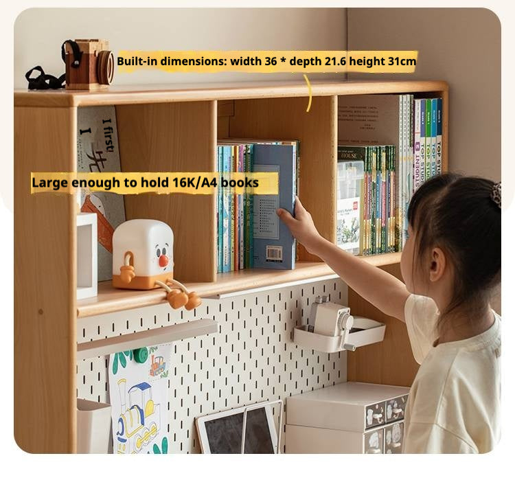 Beech Solid Wood Bookshelf Integrated Children's Desk.