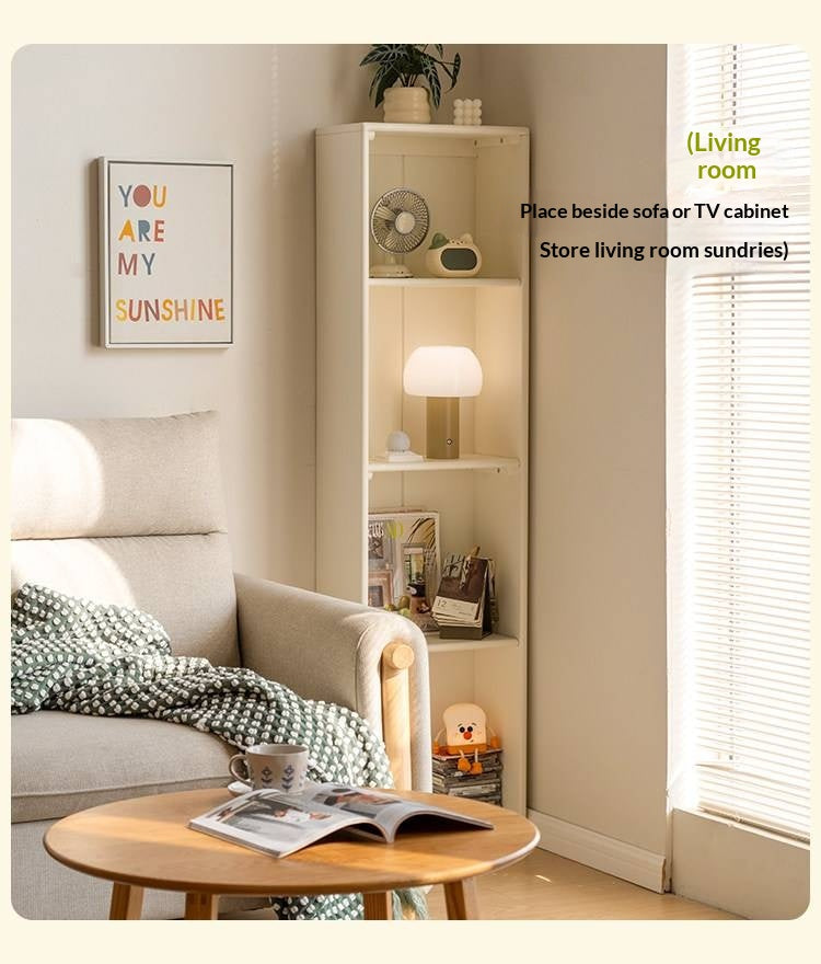 Oak, Beech Solid Wood, Solid RubberWood Kids Corner Bookcase, Narrow Floor-to-Wall Storage