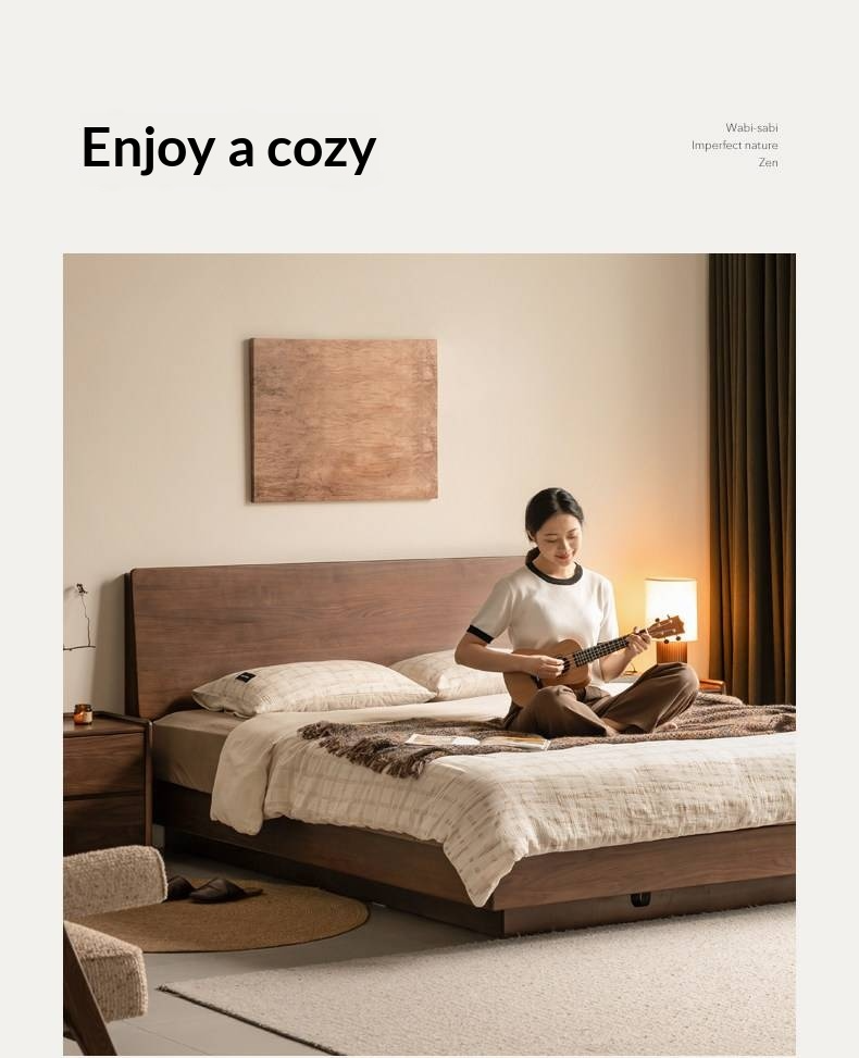 Black Walnut Solid Wood Bed — Italian Light Luxury Suspended Bed