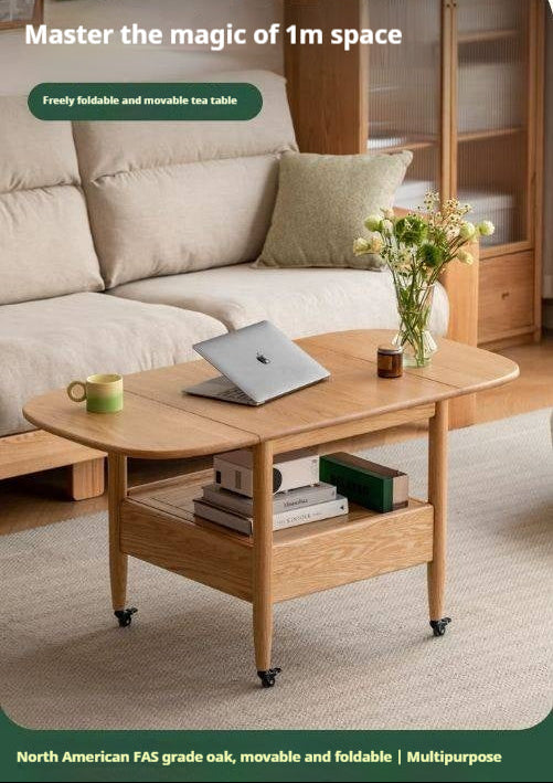 Oak, Beech Solid Wood Folding Mobile Coffee Table