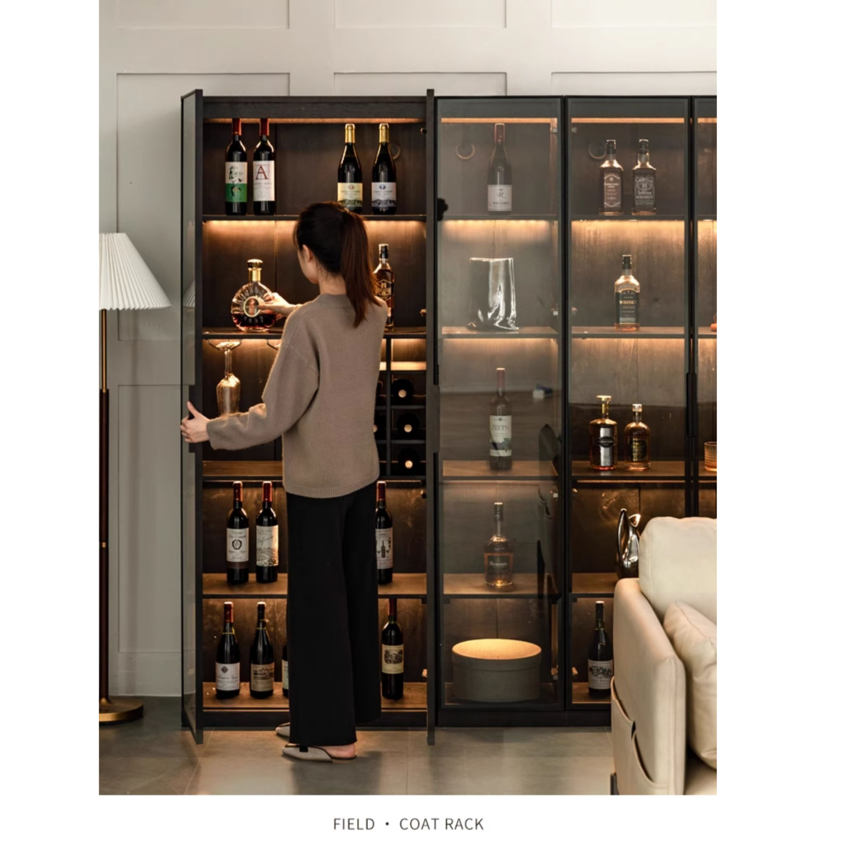 Oak Solid Wood Glass Door Display Wine Cabinet,