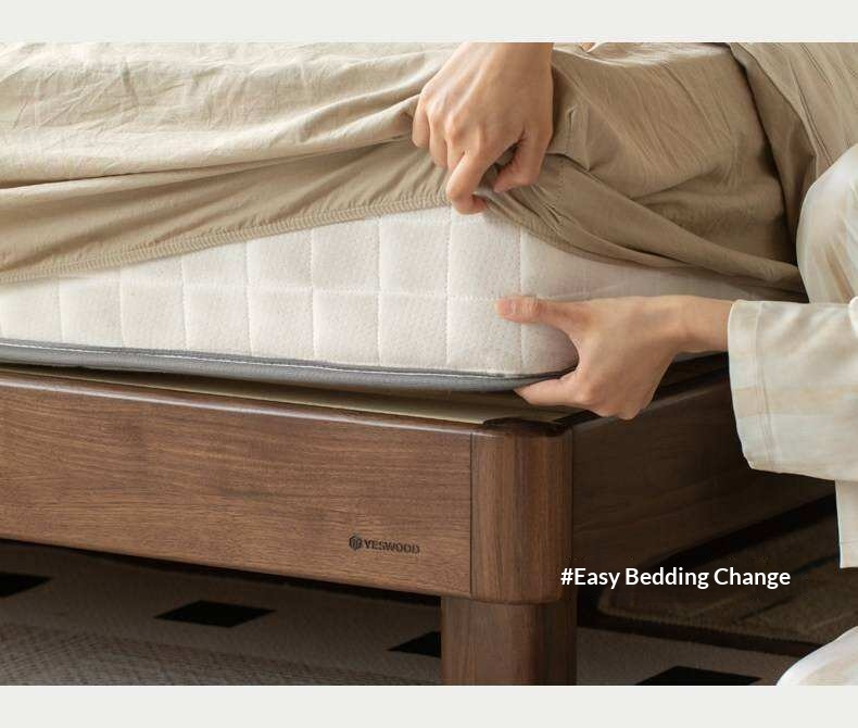 Black Walnut Solid Wood Platform Bed with Grooved Panel Headboard Accent