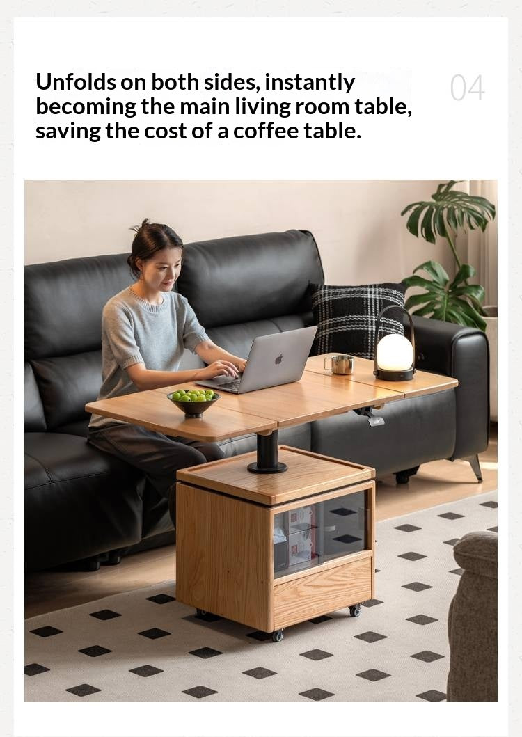 Oak Solid Wood Modern Mobile Elevating Coffee Table