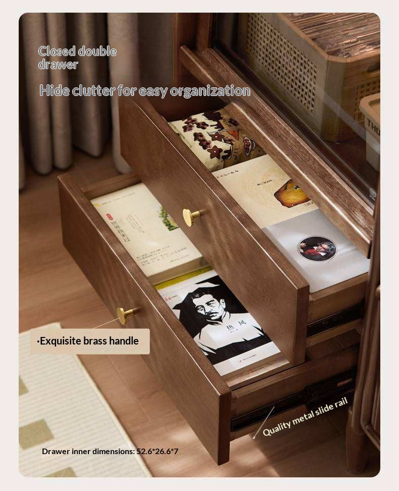 Sandalwood Solid Wood Side Cabinet with Storage and Light