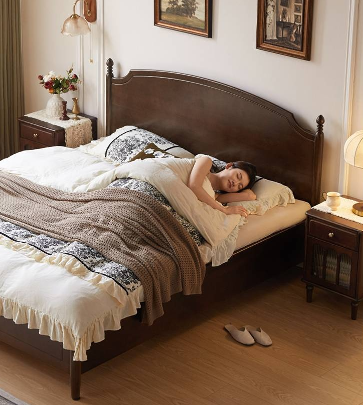 Poplar Solid Wood Box Bed, French Retro Style