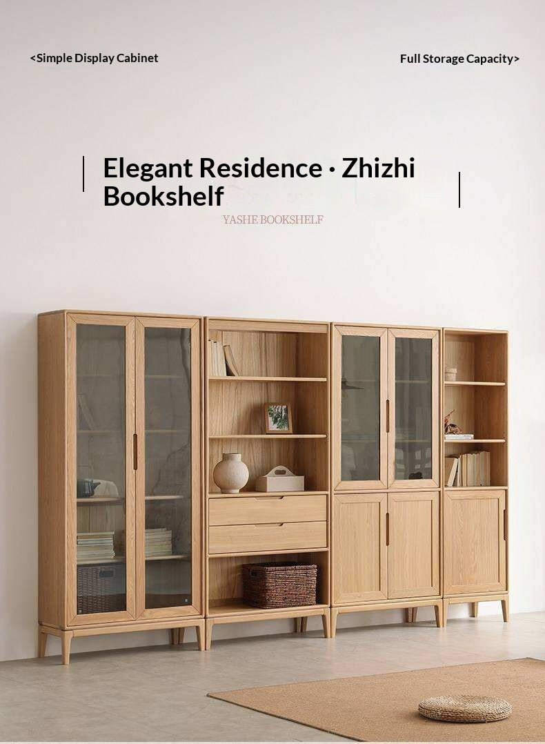 Ash Solid Wood Floor-Standing Bookcase Whole Wall Free Combination Bookshelf