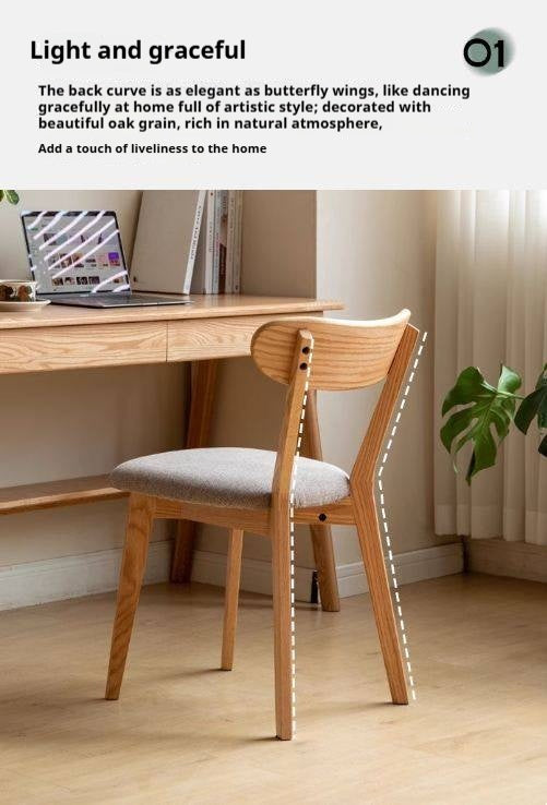4 pcs -Oak Solid Wood Backrest Dining Chair