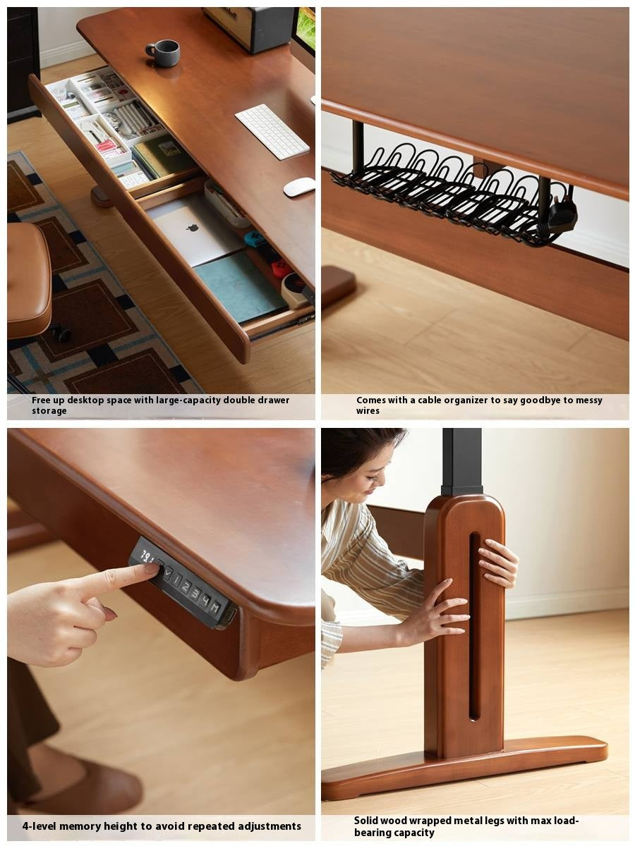 Pine Solid Wood Retro Electric Lift Desk