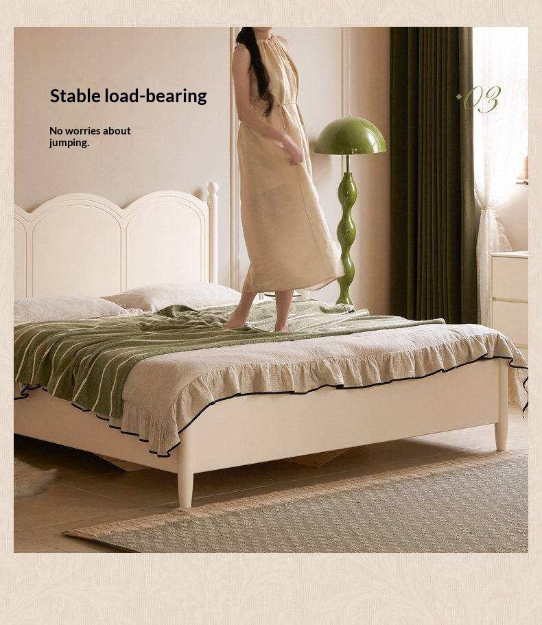 Rubberwood Solid Wood Bed with White Cream Style Large Box Frame