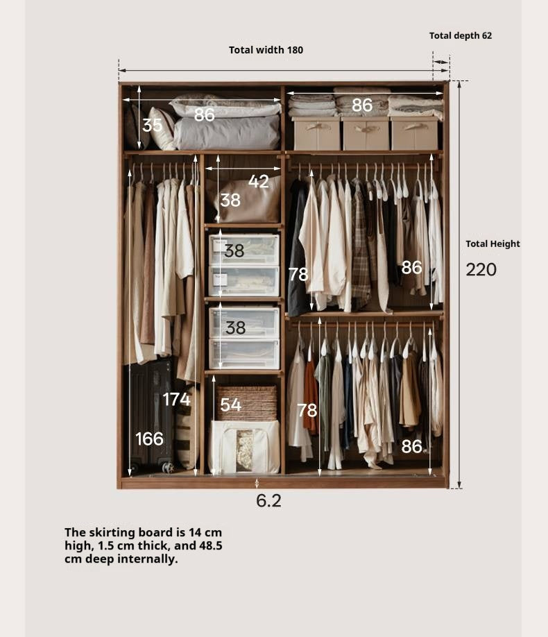 Oak Solid Wood Modern Style Wardrobe