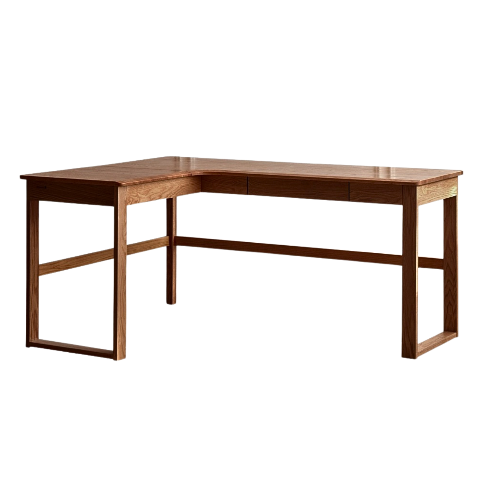 Oak Solid Wood L-shaped Corner Office Desk