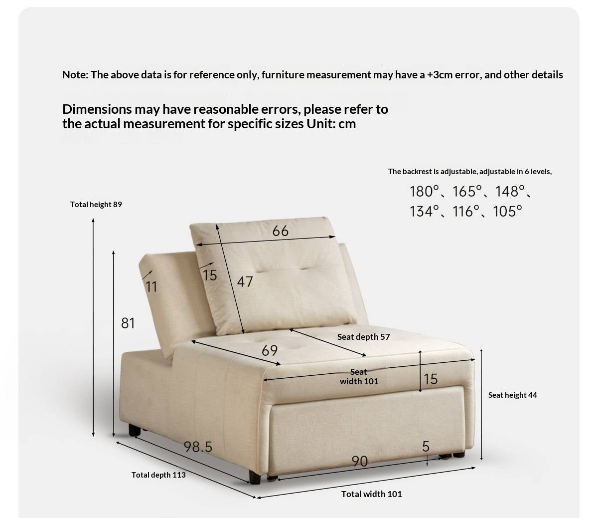 3-in-1 Convertible Sleeper Chair with Adjustable Backrest
