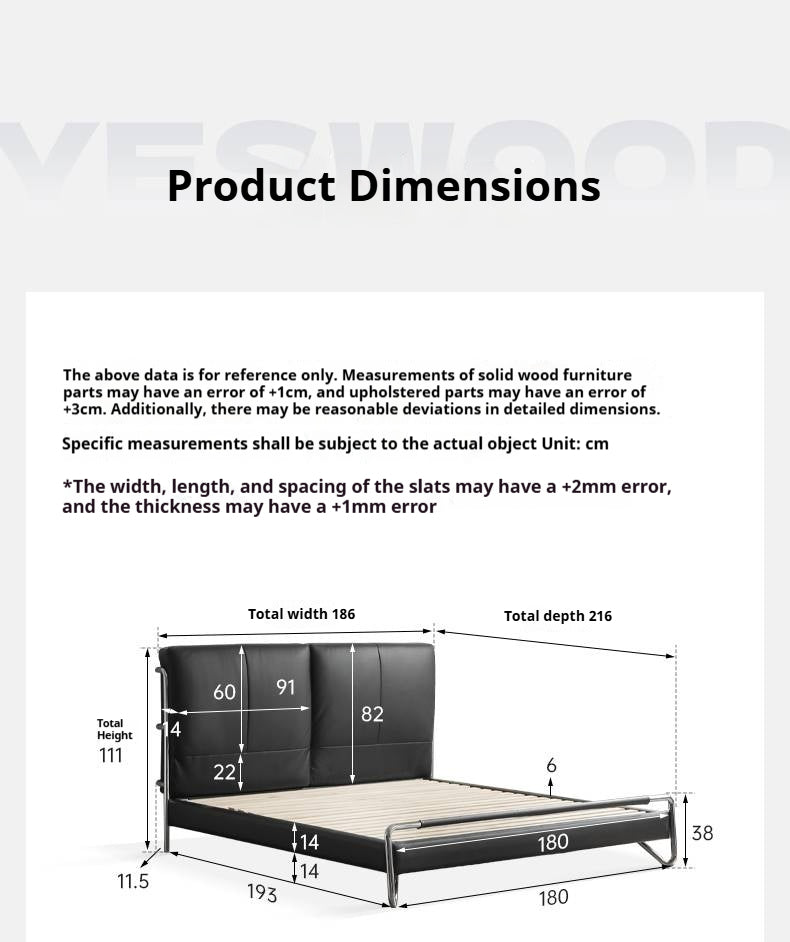 Genuine Leather Italian Style Light Luxury Black Bed