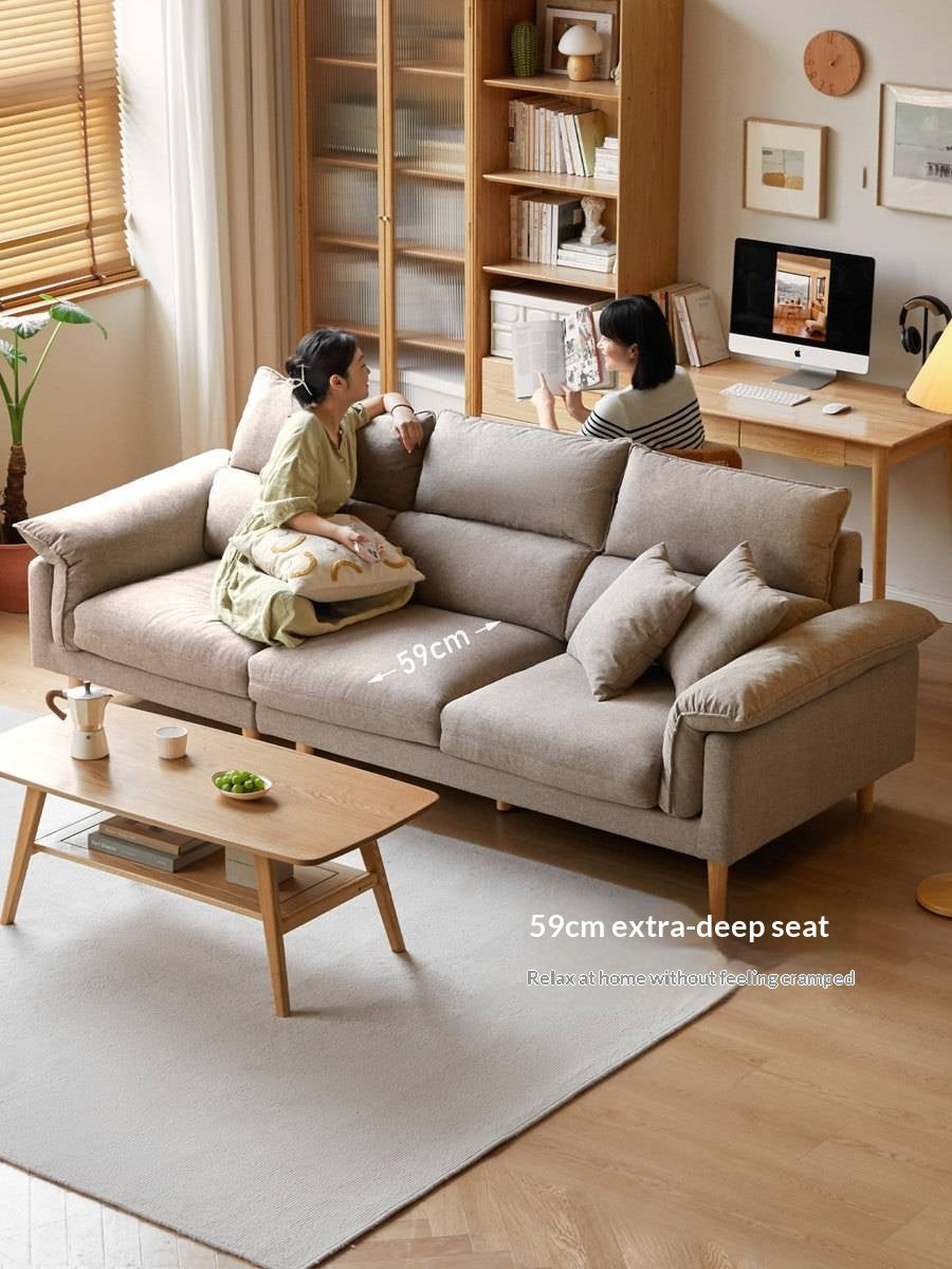 Deep-Seat Sofa with Down-Filled Cushions and Wood Legs-Genuine leather, fabric