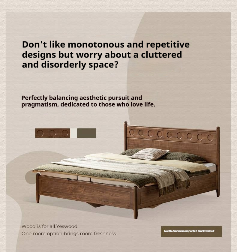Black Walnut Solid Wood Box Bed — Italian Light Luxury Fully Openable Bed