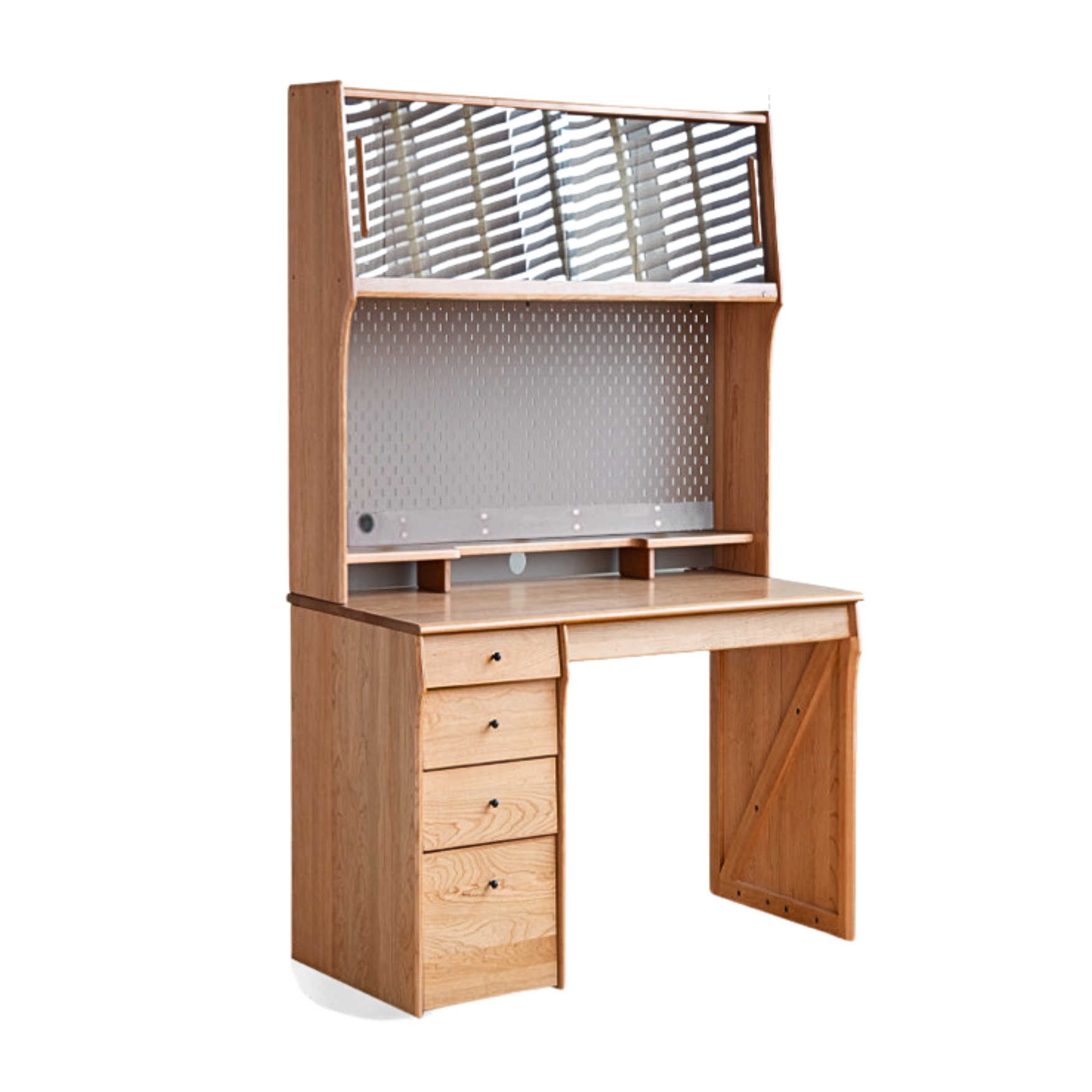 Cherry Wood Desk and Bookshelf Integrated Office Desk