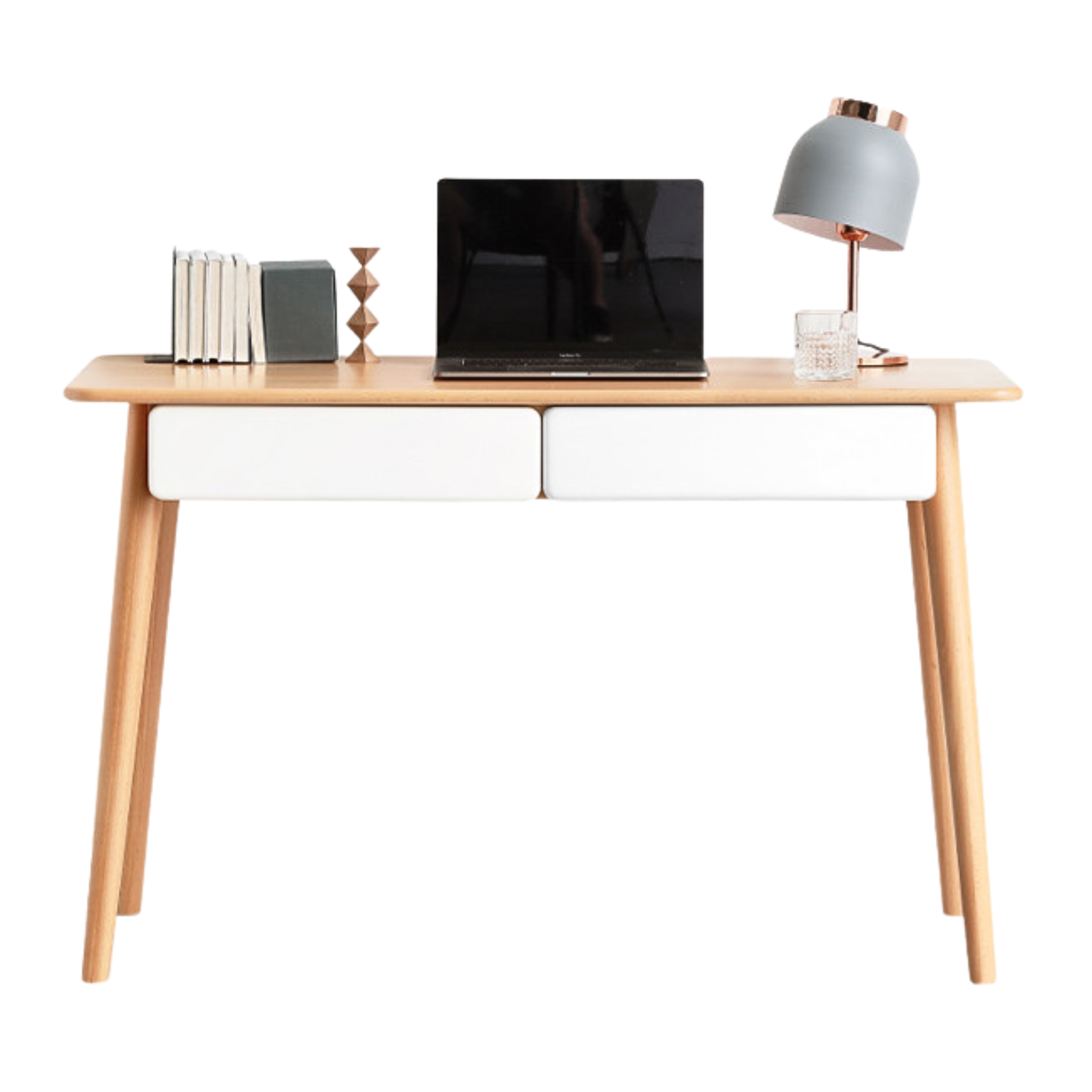 Beech solid wood office desk with drawer