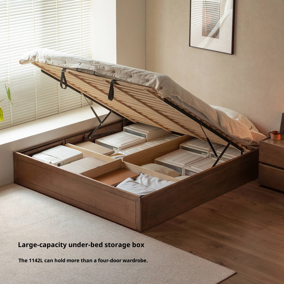 Black Walnut Solid Wood Italian Light Luxury Platform Bed, Headboard-Free Box Bed