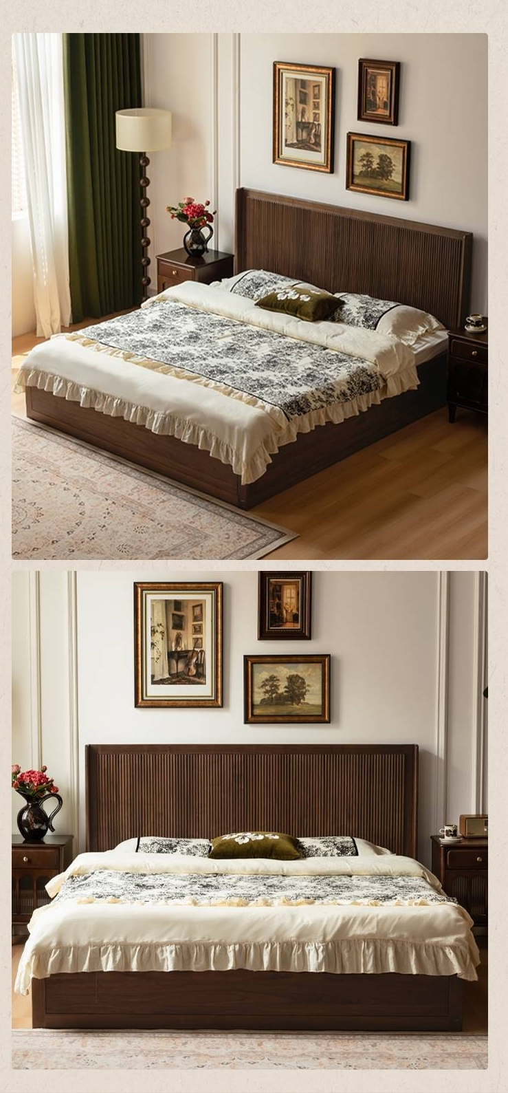 Black Walnut Solid Wood Italian Light Luxury Retro Storage Box Bed