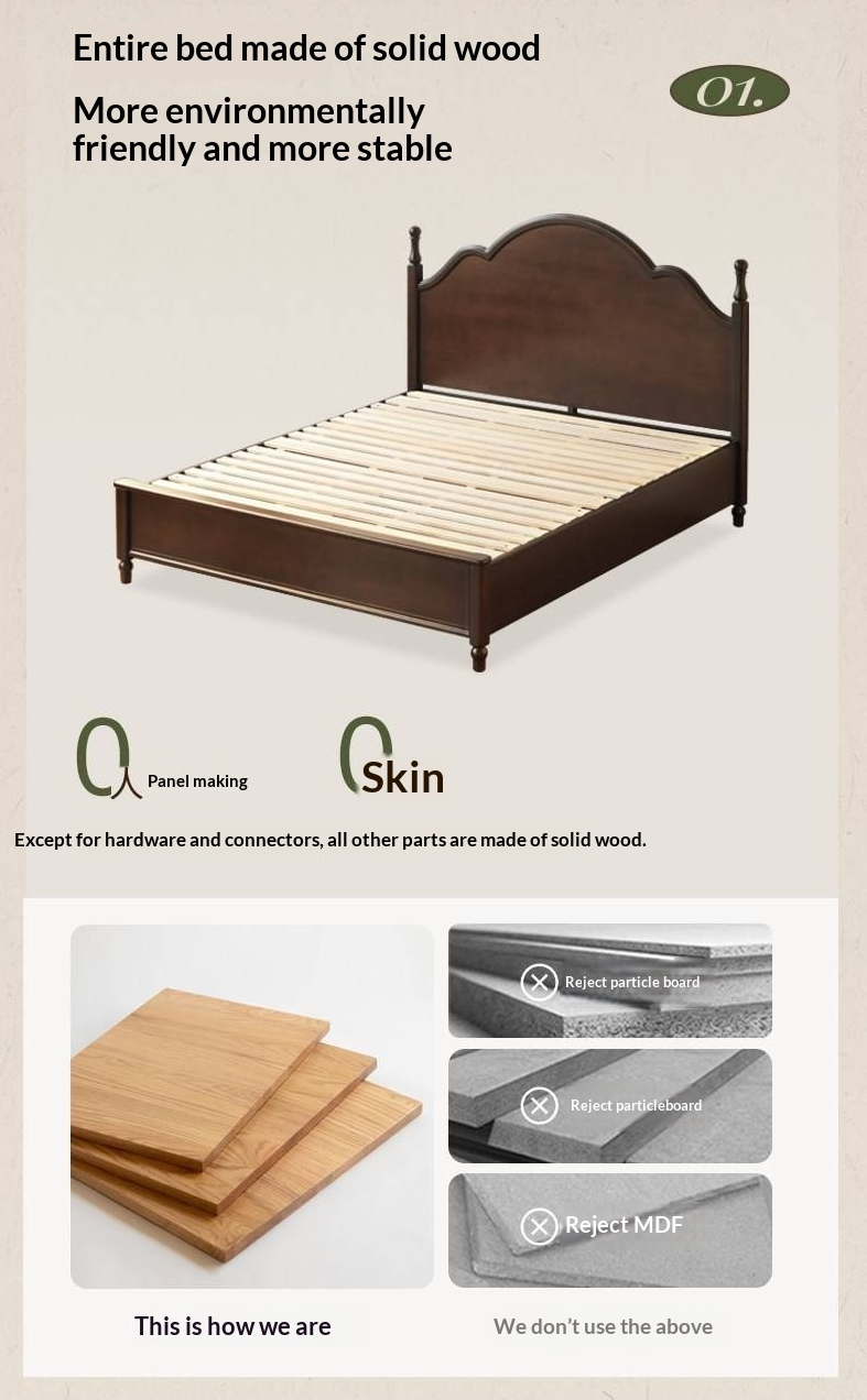 Poplar Solid Wood Box Bed — American Retro Vintage Style Off-the-Ground Box Bed