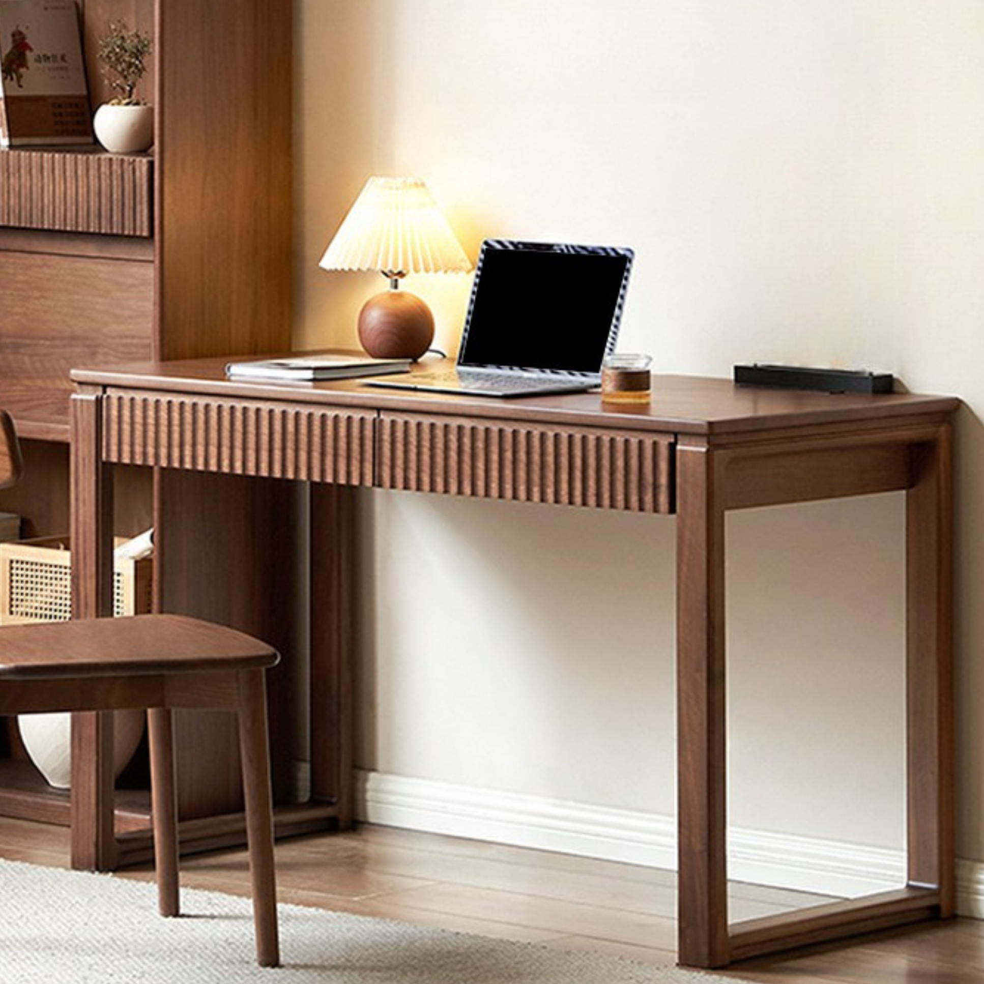 Black Walnut Solid Wood, Solid RubberWood Computer Desk