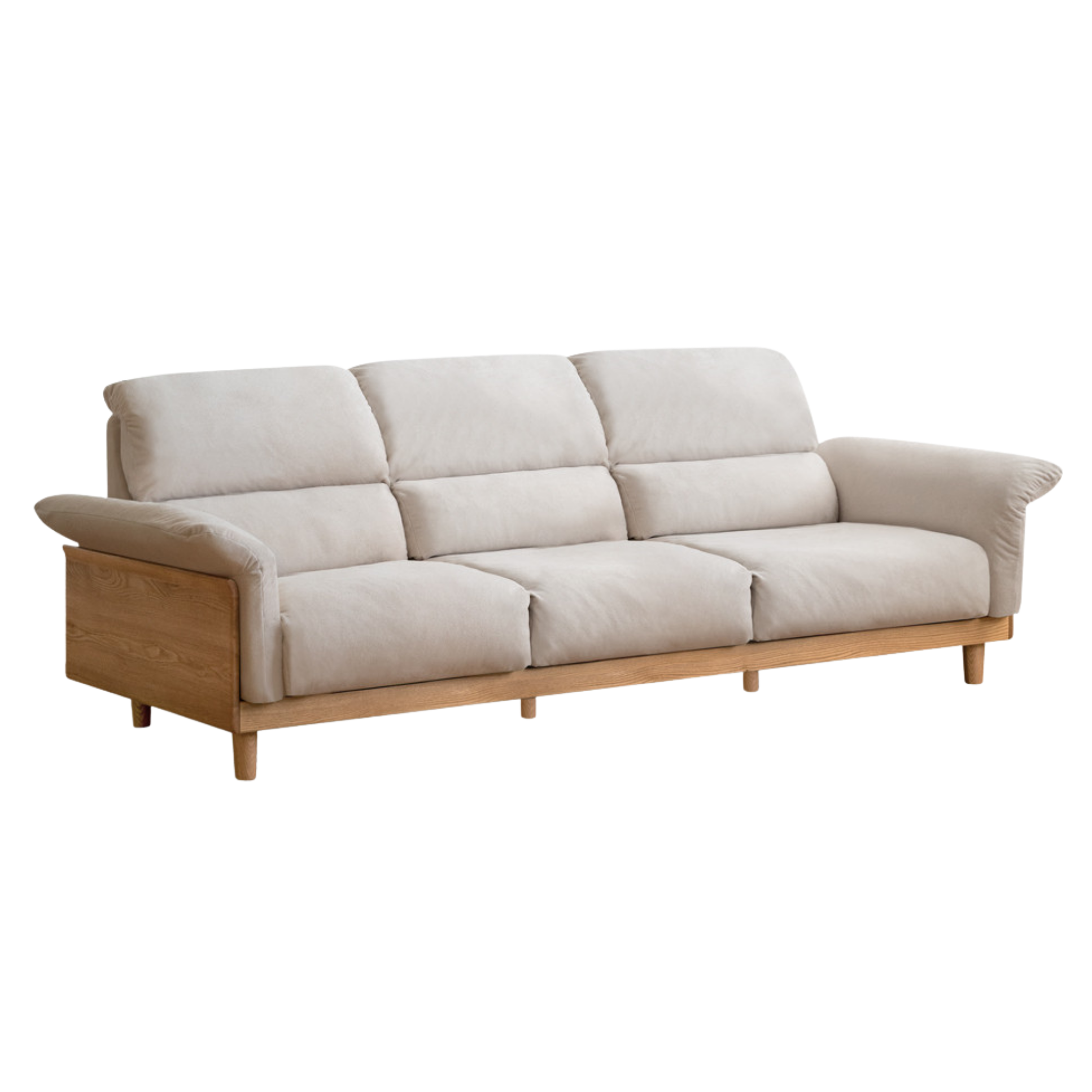 Oak Solid Wood Fabric Sofa, Couch with High Back Cushions, Durable Pet-Friendly Upholstery