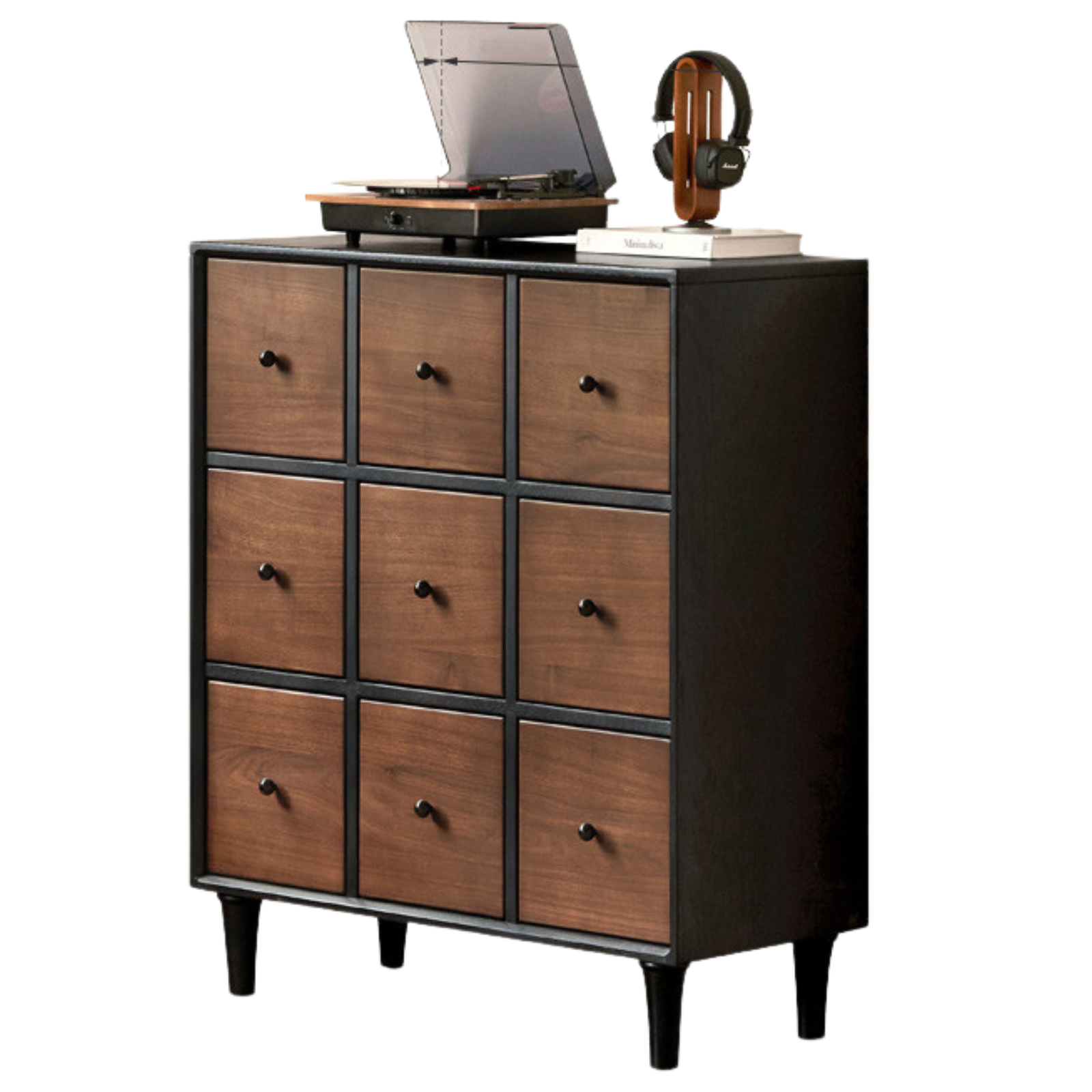 Black Walnut Solid Wood Italian Light Luxury Nine Drawer Drawer Cabinet