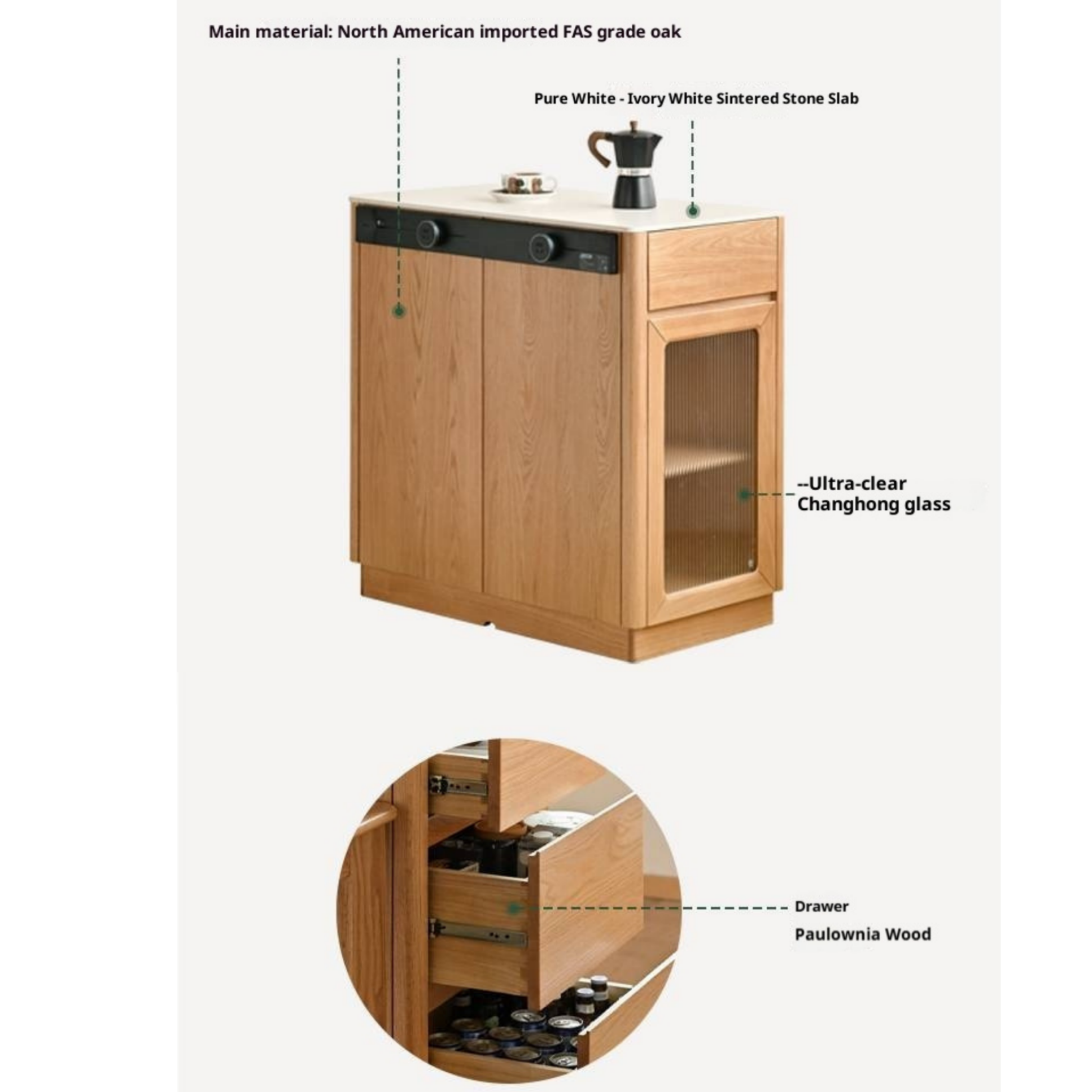 Oak, Beech Solid Wood Modern Rock Plate Island Table