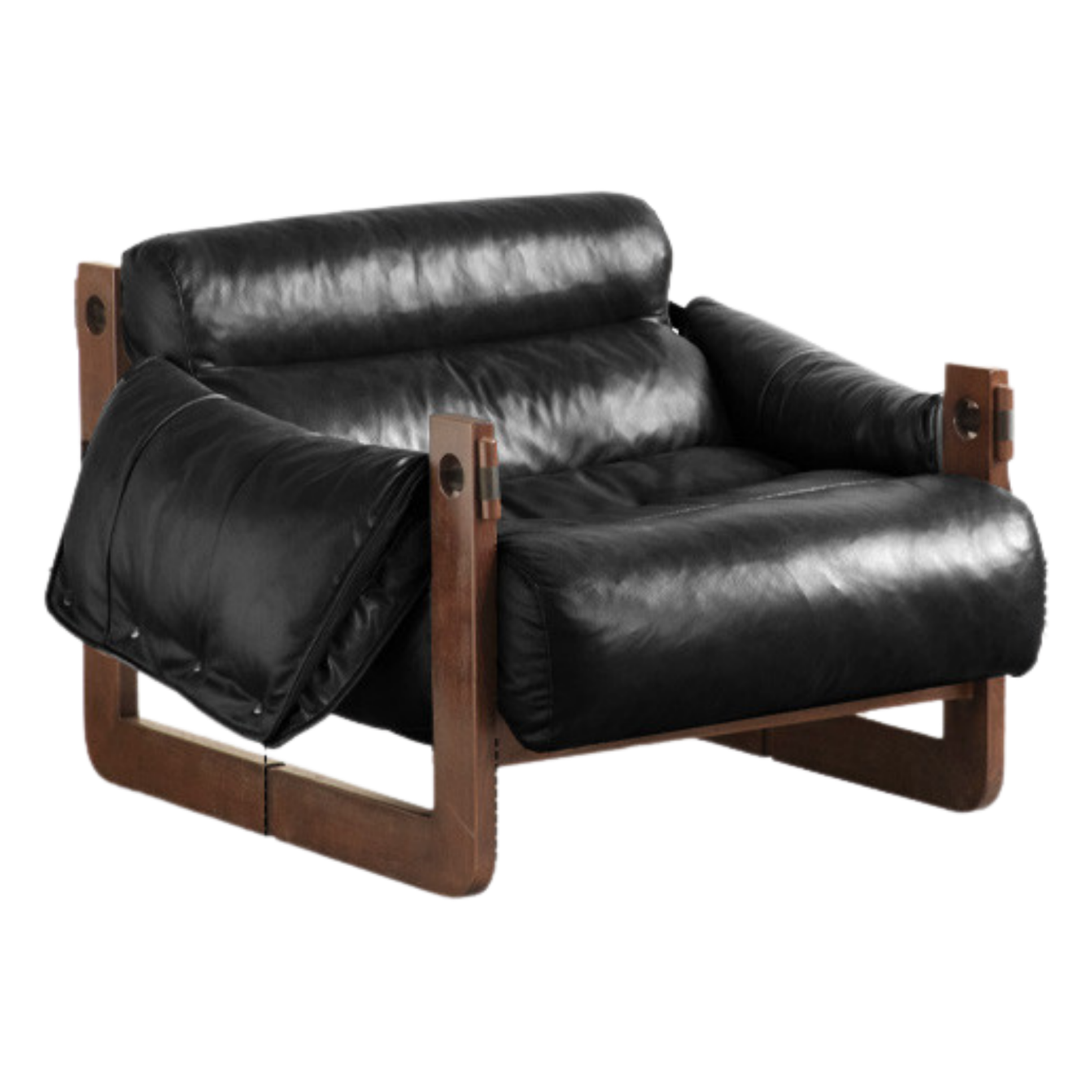Genuine Leather Ash Solid Wood Sofa Chair, Mid-Century Style, Jersey Island Collection