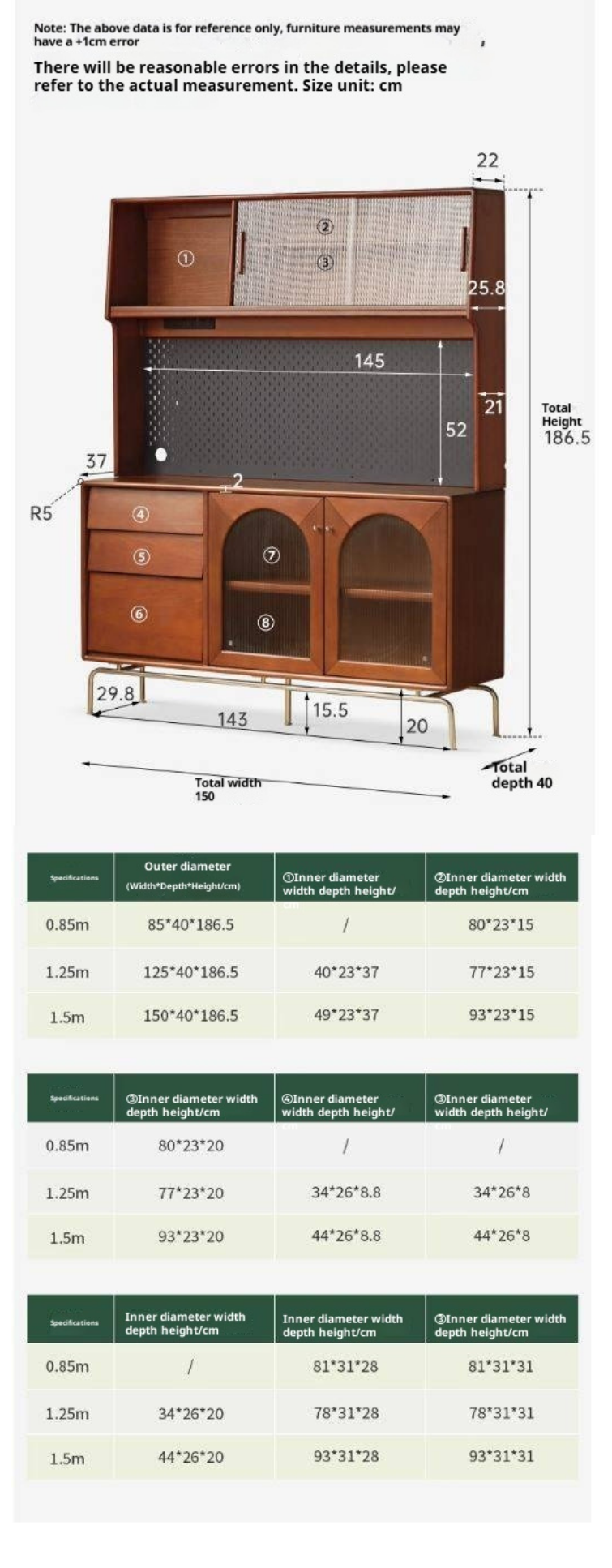 Poplar Solid Wood Style Retro Sideboard