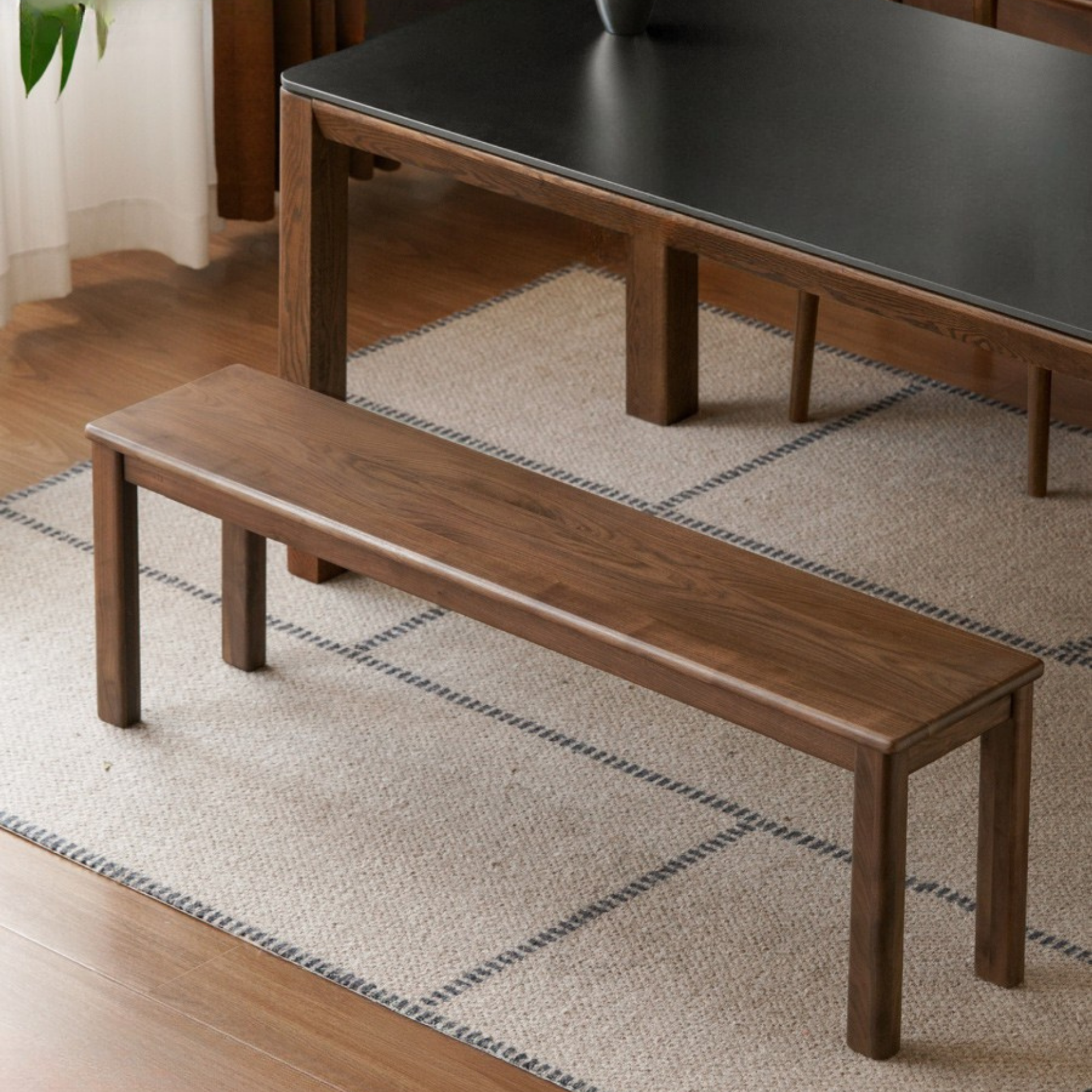 Black Walnut, Oak, Sandalwood Solid Wood, Solid RubberWood  Nordic Long Bench