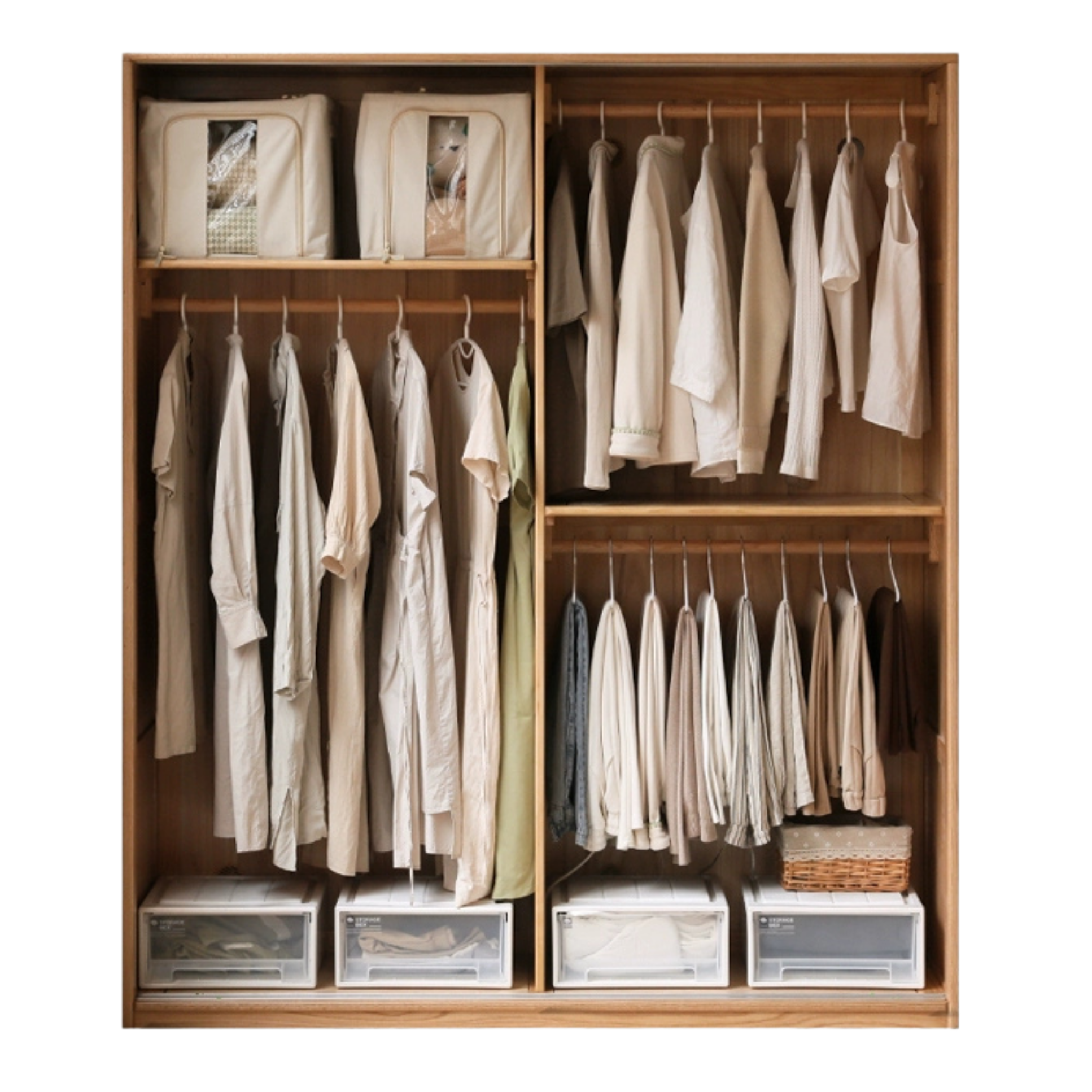 Oak Solid Wood Sliding Door Storage Wardrobe.
