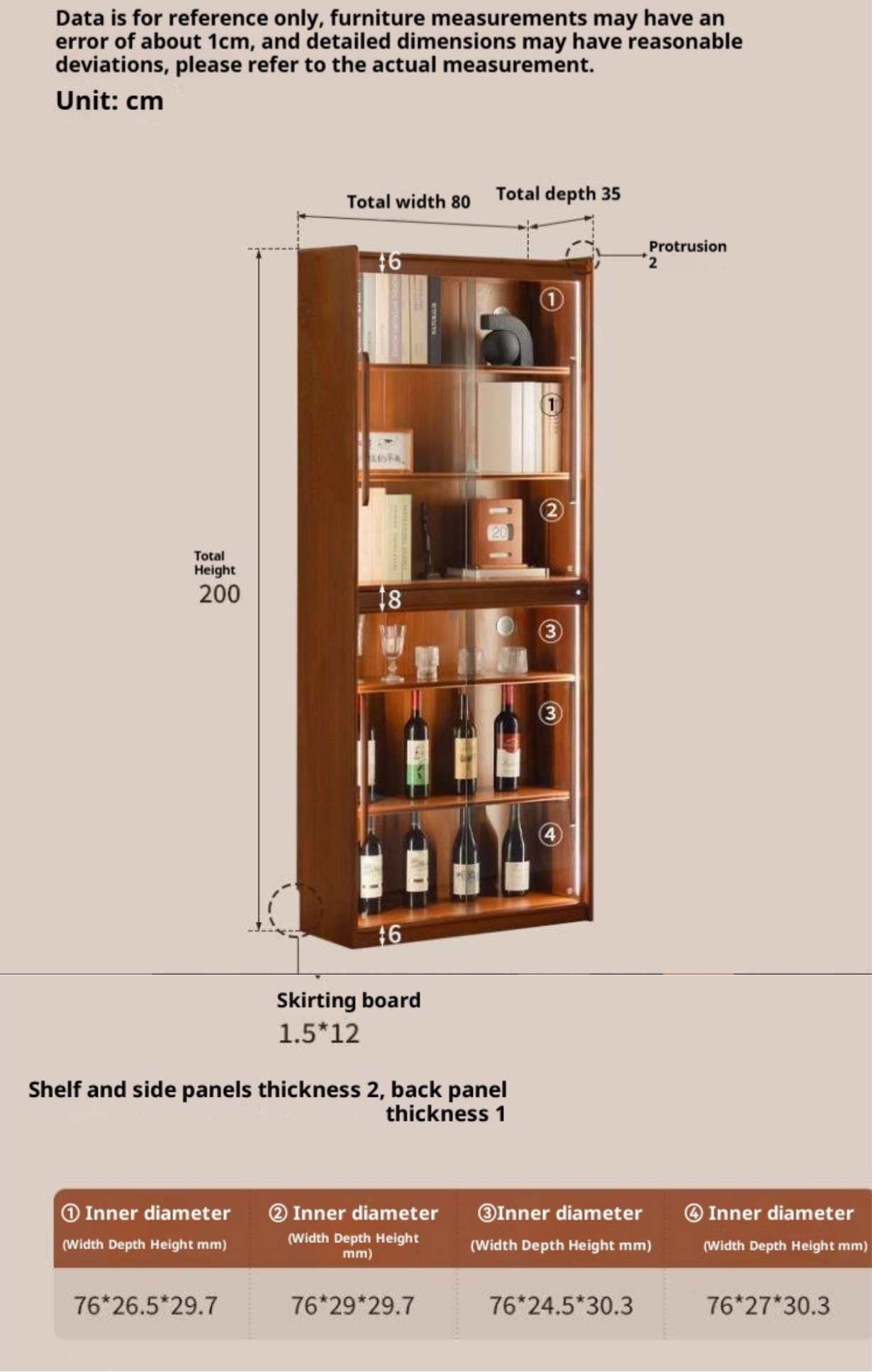 Poplar Solid Wood Vintage Style Glass Bookcase.
