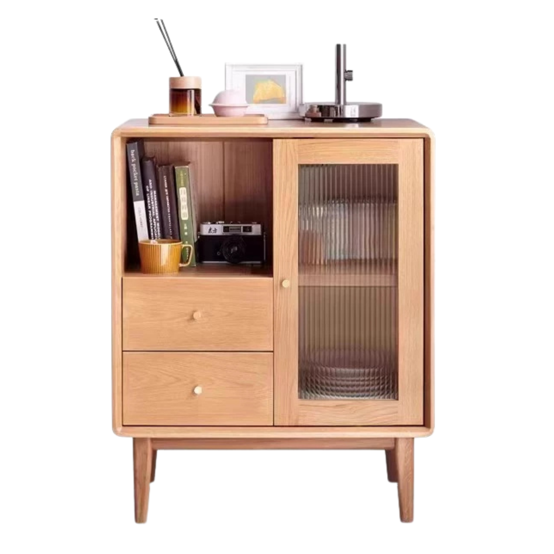 Oak, Beech Solid Wood, Solid Rubberwood Side Cabinet Nordic Style