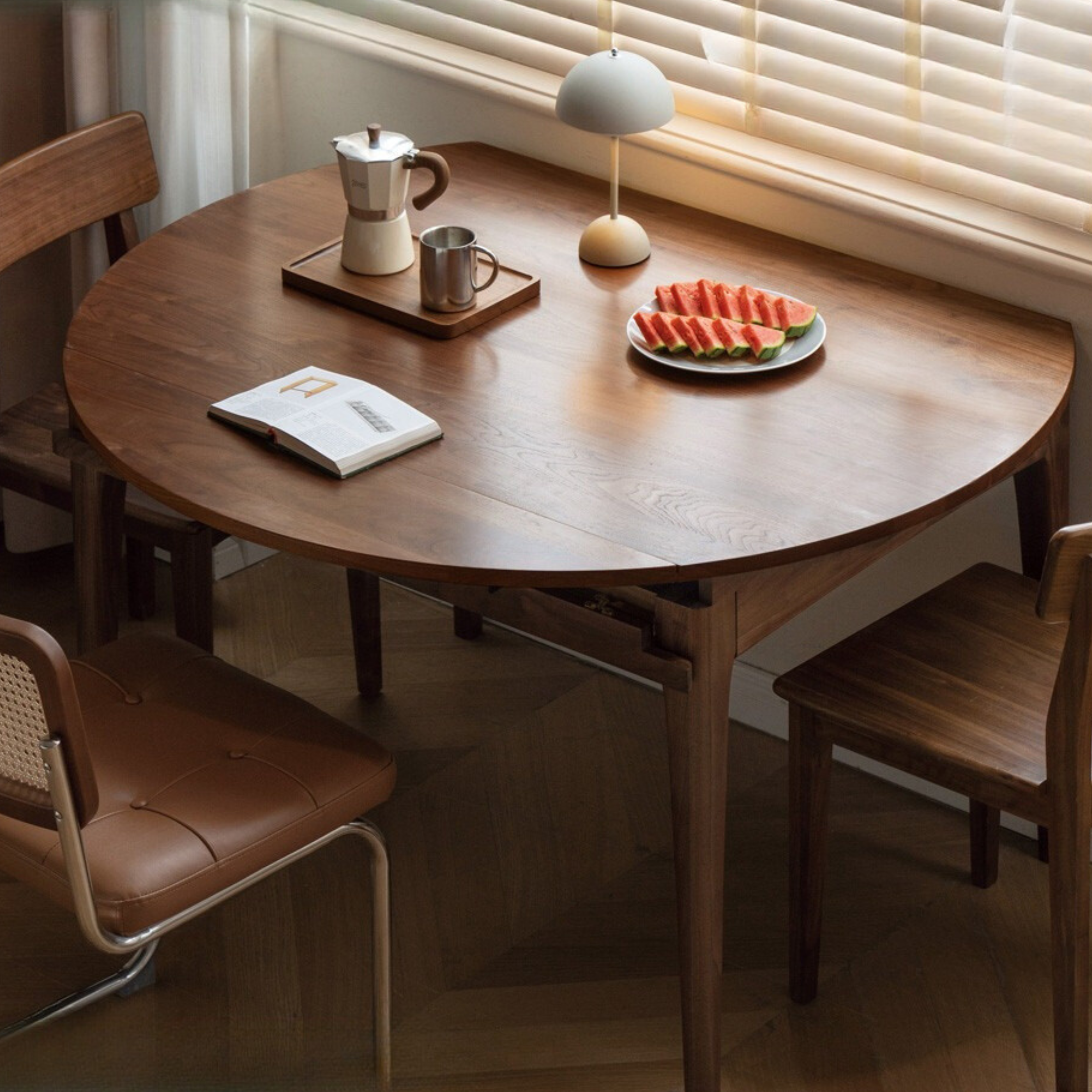 Black walnut, Oak  solid wood modern folding round dining table