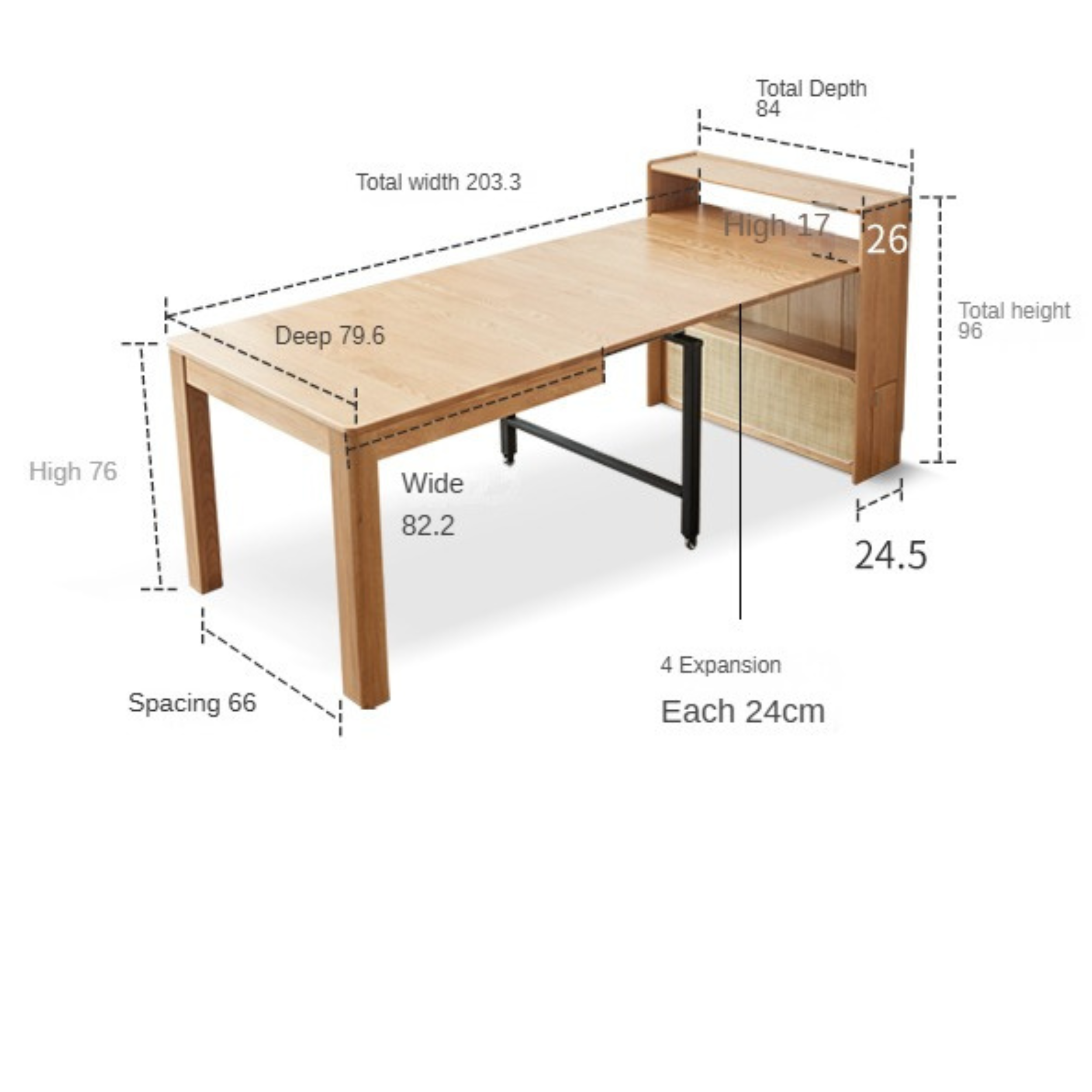 Oak Solid Wood Telescopic Dining Table Sideboard Integrated