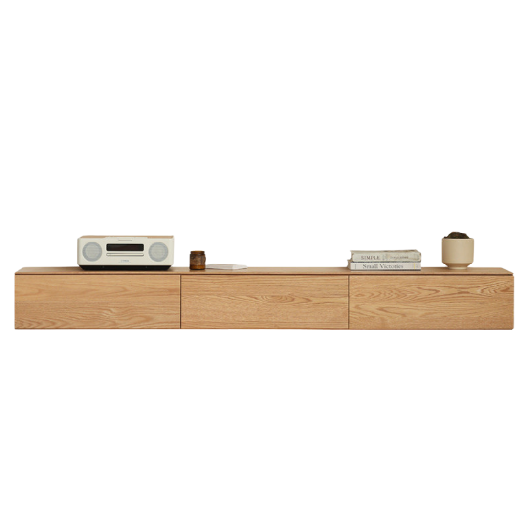 Oak, Black Walnut Solid Wood Suspended TV Stand: