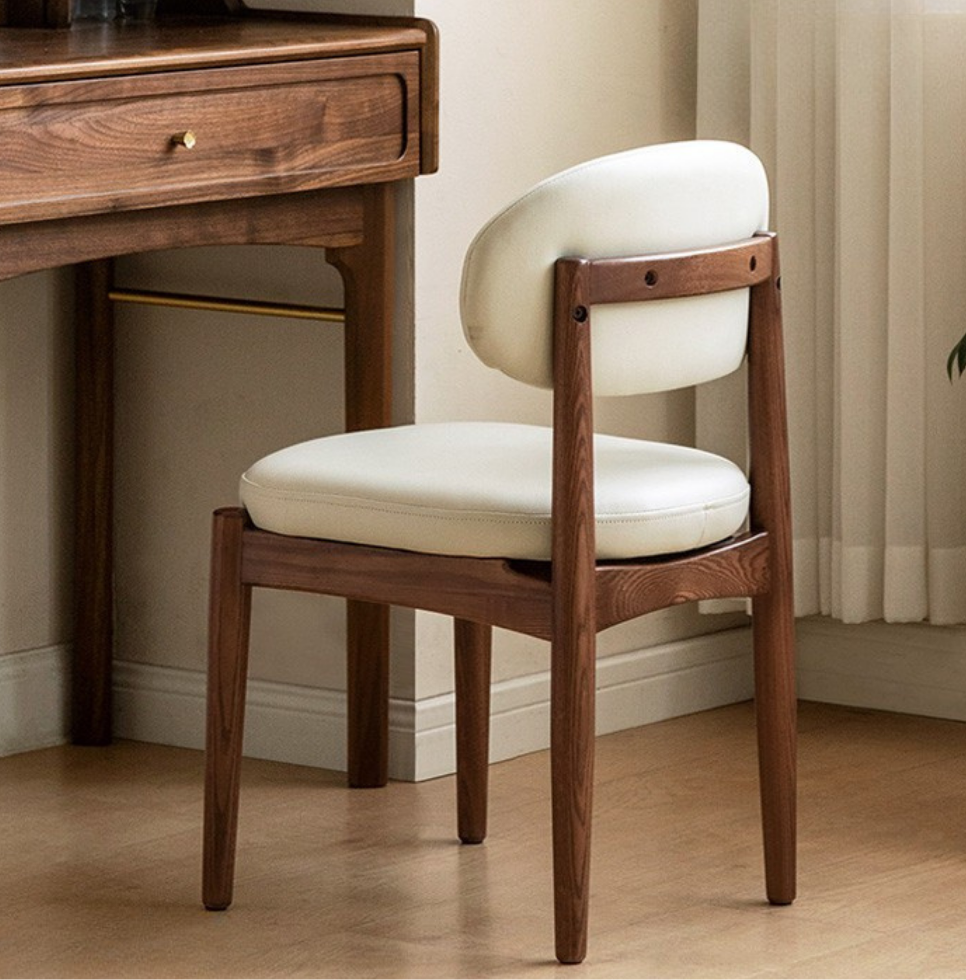 Black Walnut, Ash Solid Wood Modern White Soft Makeup Chair