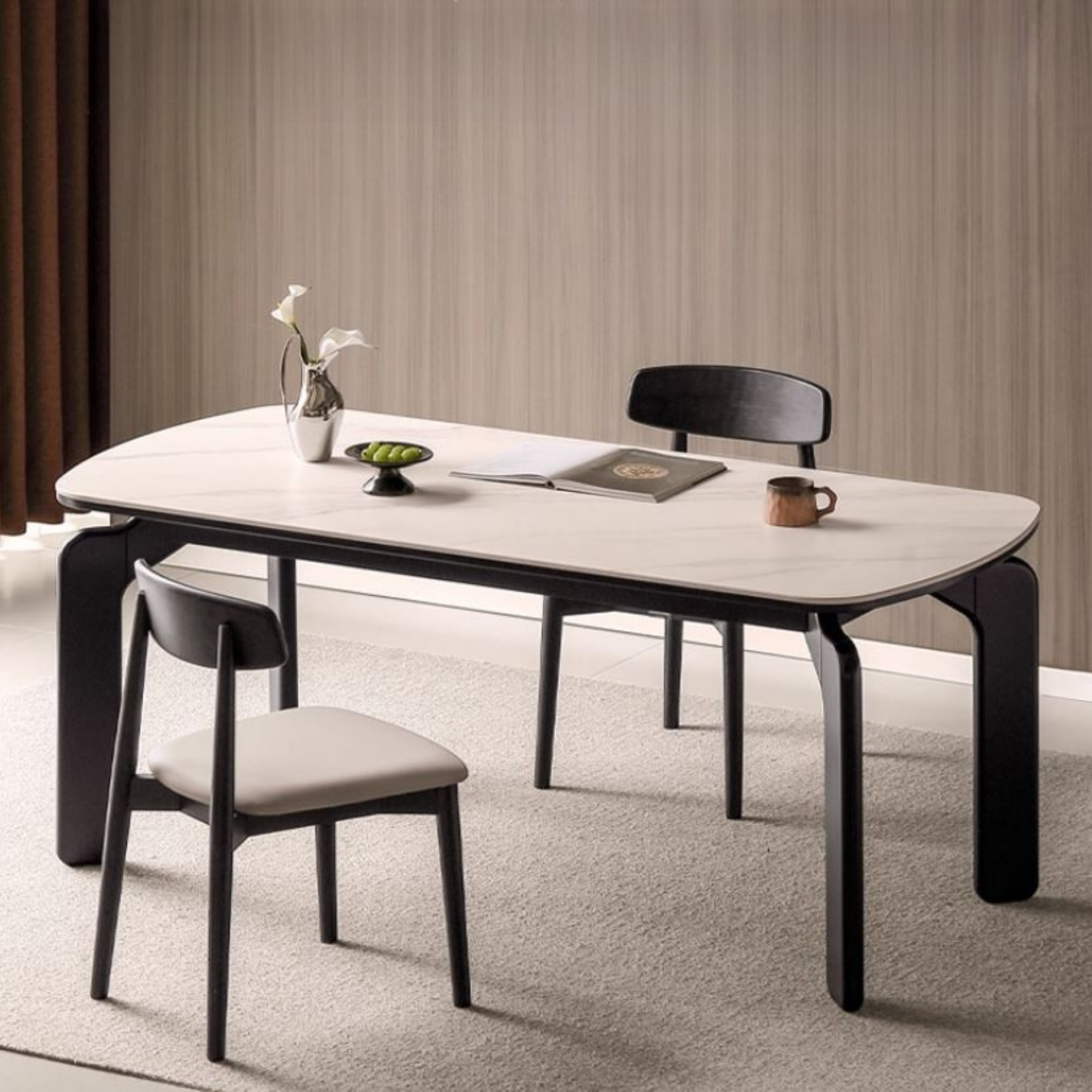 Solid Rubberwood Rock Board Dining Table